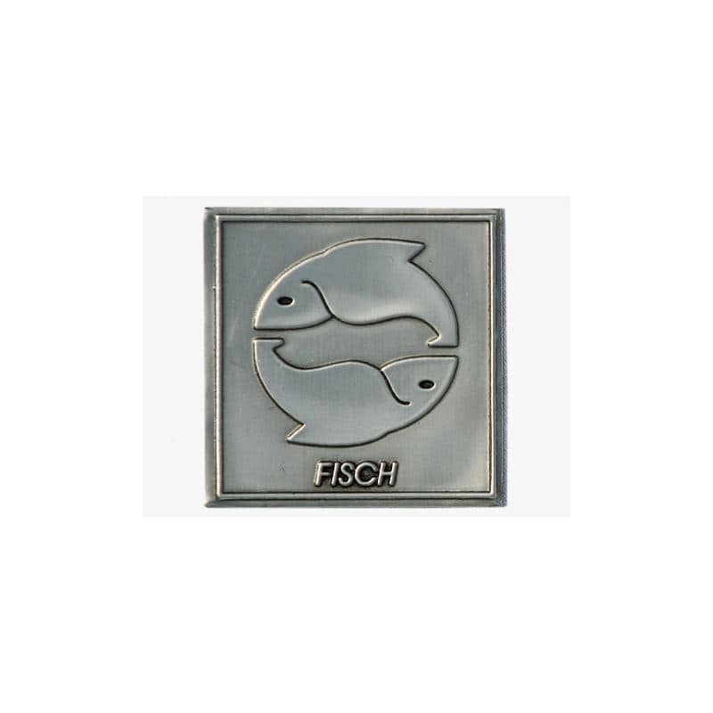 Etiqueta de estaño 'Piscis', cuadrada, metal, plateado Etiqueta de estaño 'Piscis', cuadrada, metal, plateado