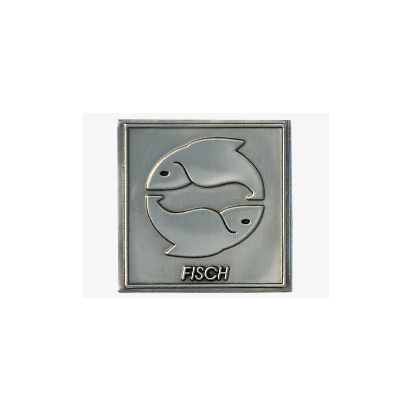 Etiqueta de estaño 'Pescado', cuadrada, metal, plateada Etiqueta de estaño 'Pescado', cuadrada, metal, plateada