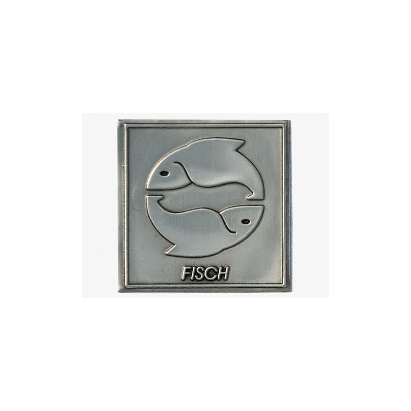 Etiqueta de estaño 'Pescado', cuadrada, metal, plateada
