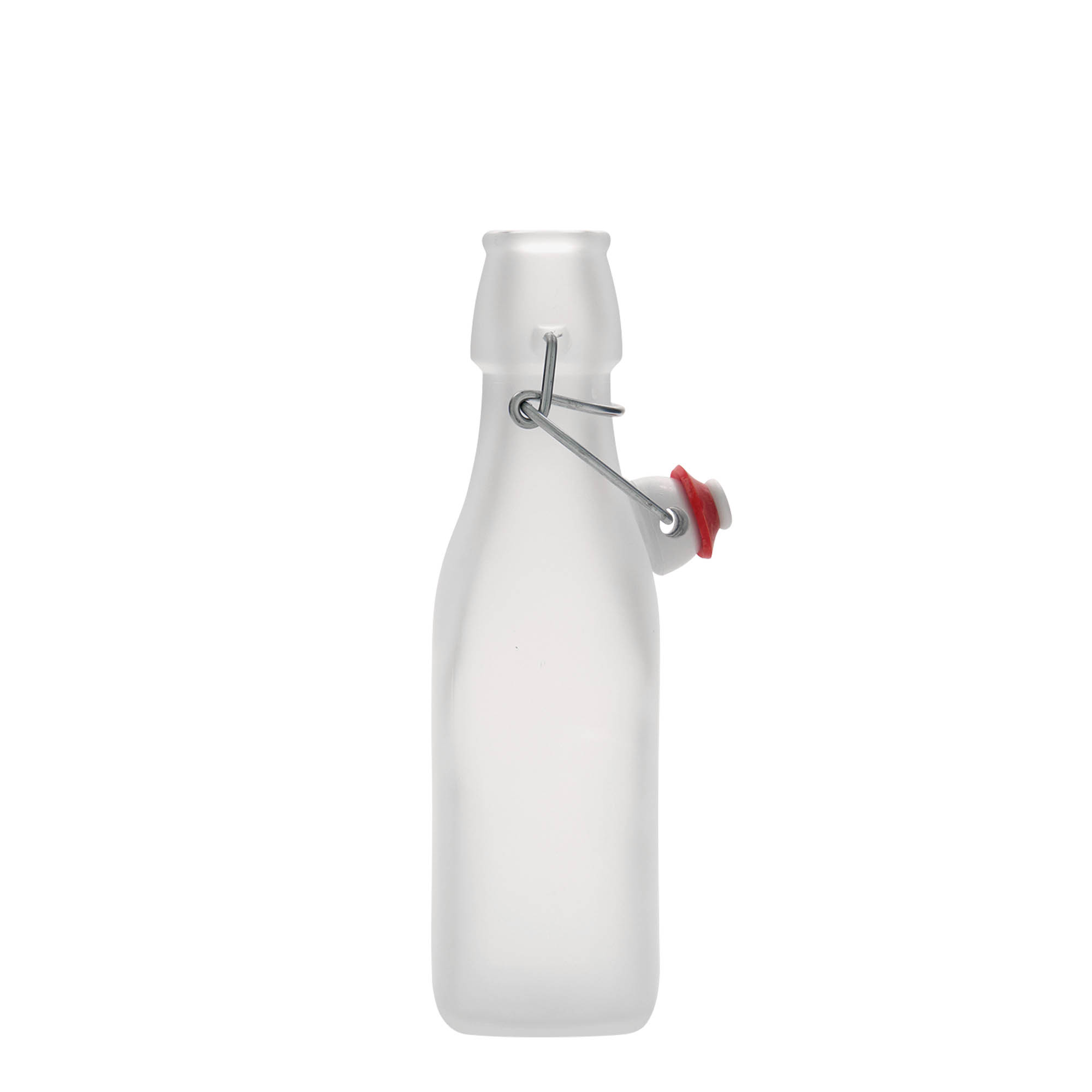 Botella de vidrio de 250 ml 'Swing, cuadrada, blanca, boca: cierre de palanca' Botella de vidrio de 250 ml 'Swing, cuadrada, blanca, boca: cierre de palanca'