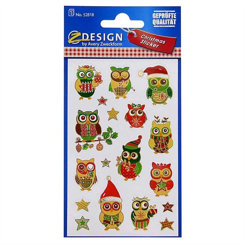 Zweckform Pegatinas 'Búhos de Navidad', papel, multicolor Zweckform Pegatinas 'Búhos de Navidad', papel, multicolor