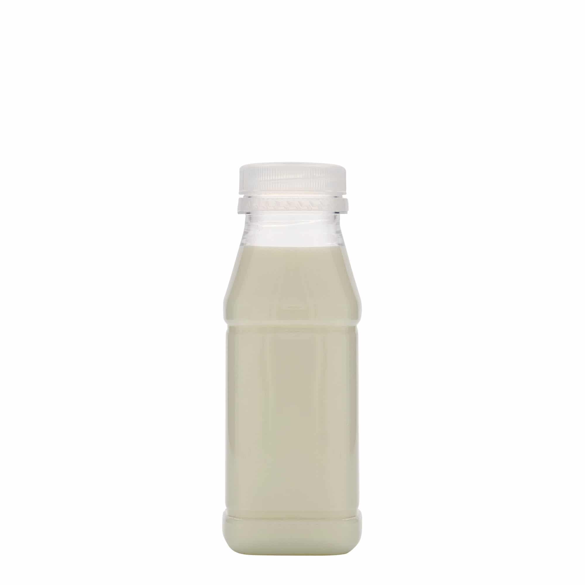 Botella de PET 'Milk and Juice Carré' de 250 ml, cuadrada, plástico, boca: 38 mm