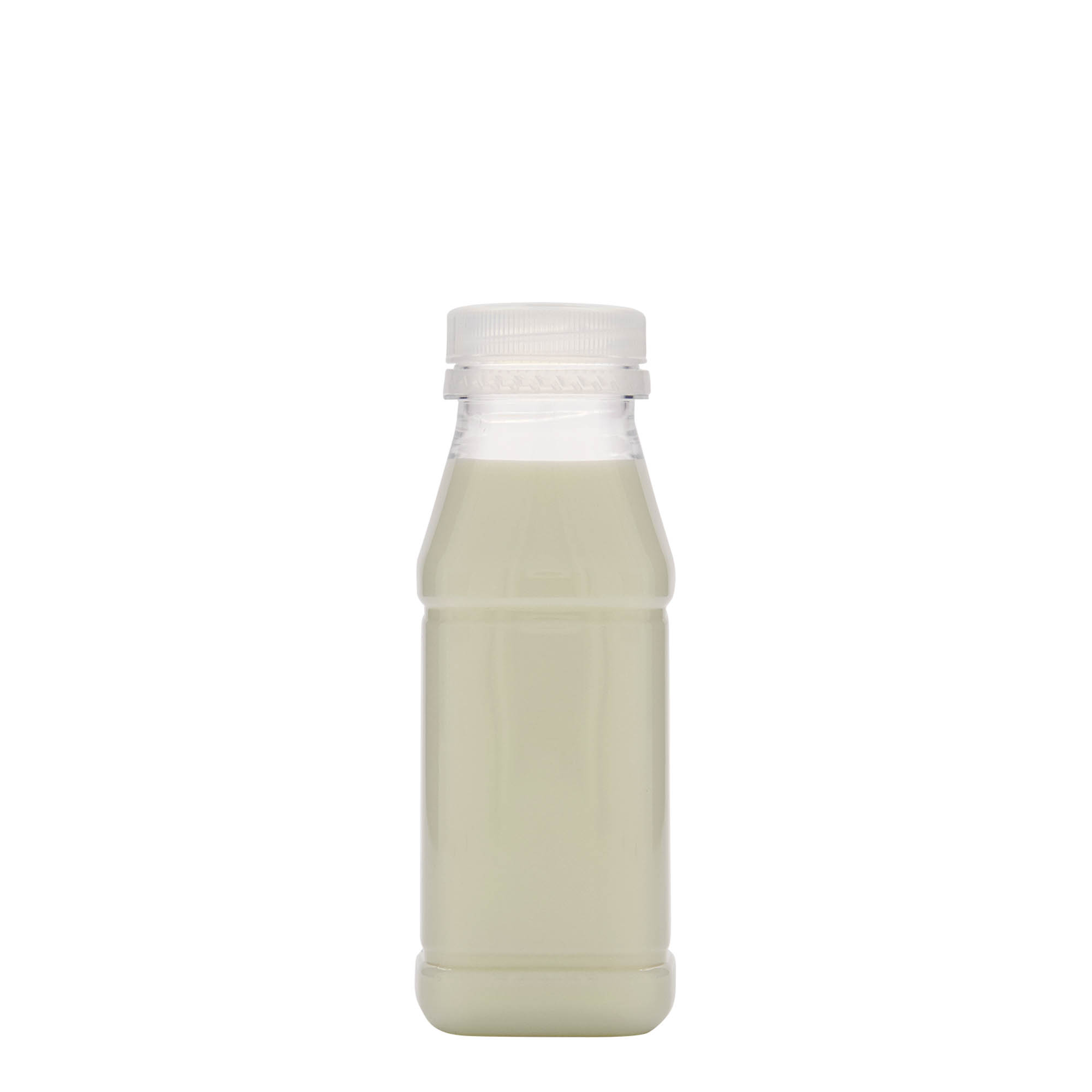 Botella PET de 250 ml «Milk and Juice Carré», cuadrada, plástico, boca: 38 mm