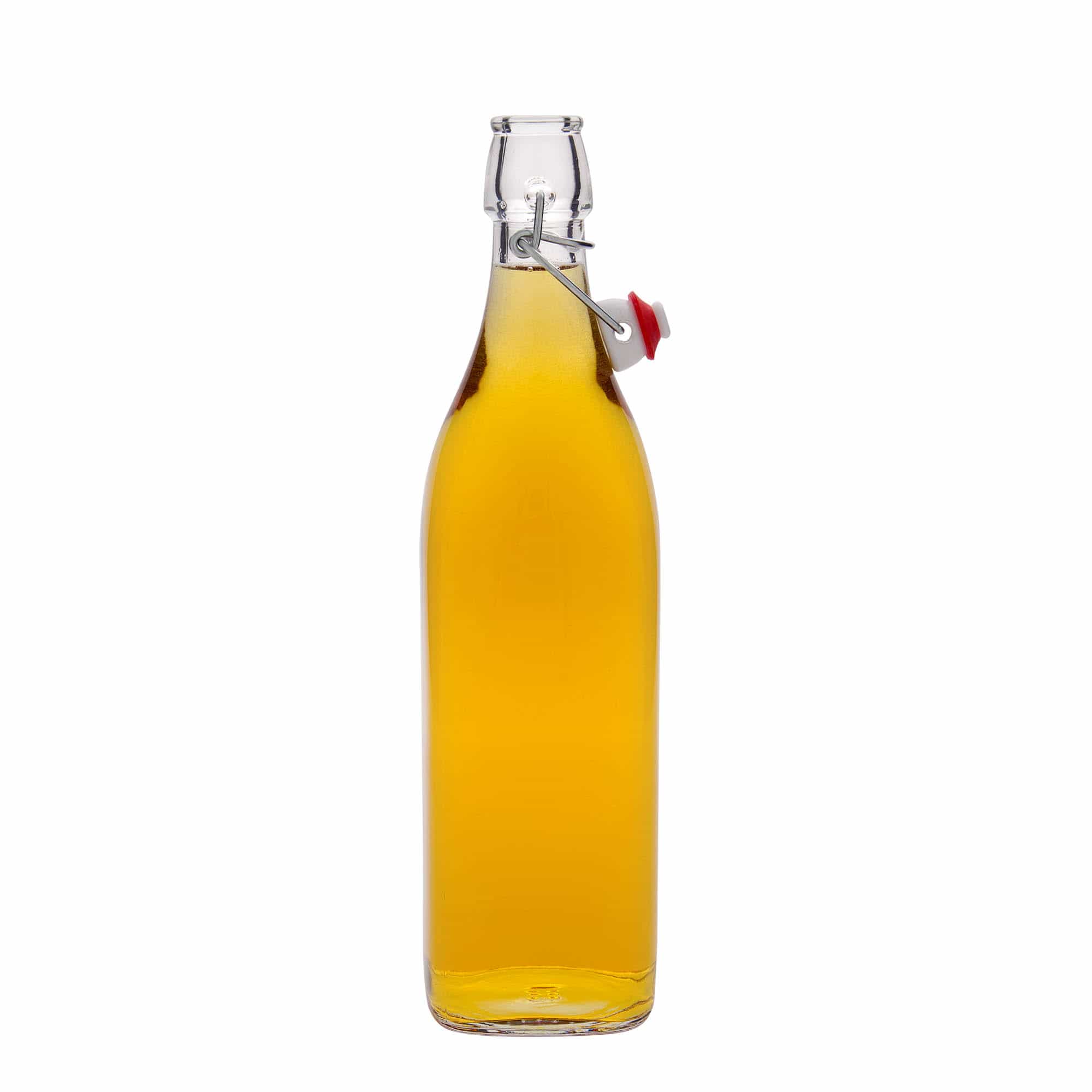 Botella de vidrio 'Swing' de 1000 ml, cuadrada, boca: tapón mecánico