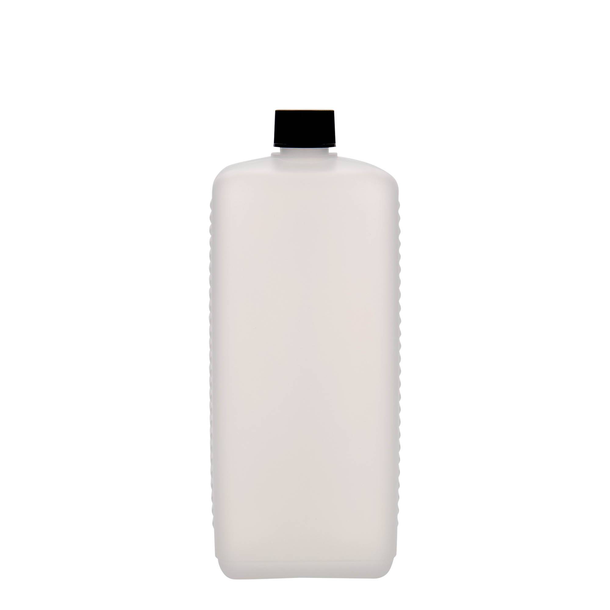 Botella de bidón de 1.000 ml, rectangular, plástico HDPE, natural, boca: DIN 25 EPE