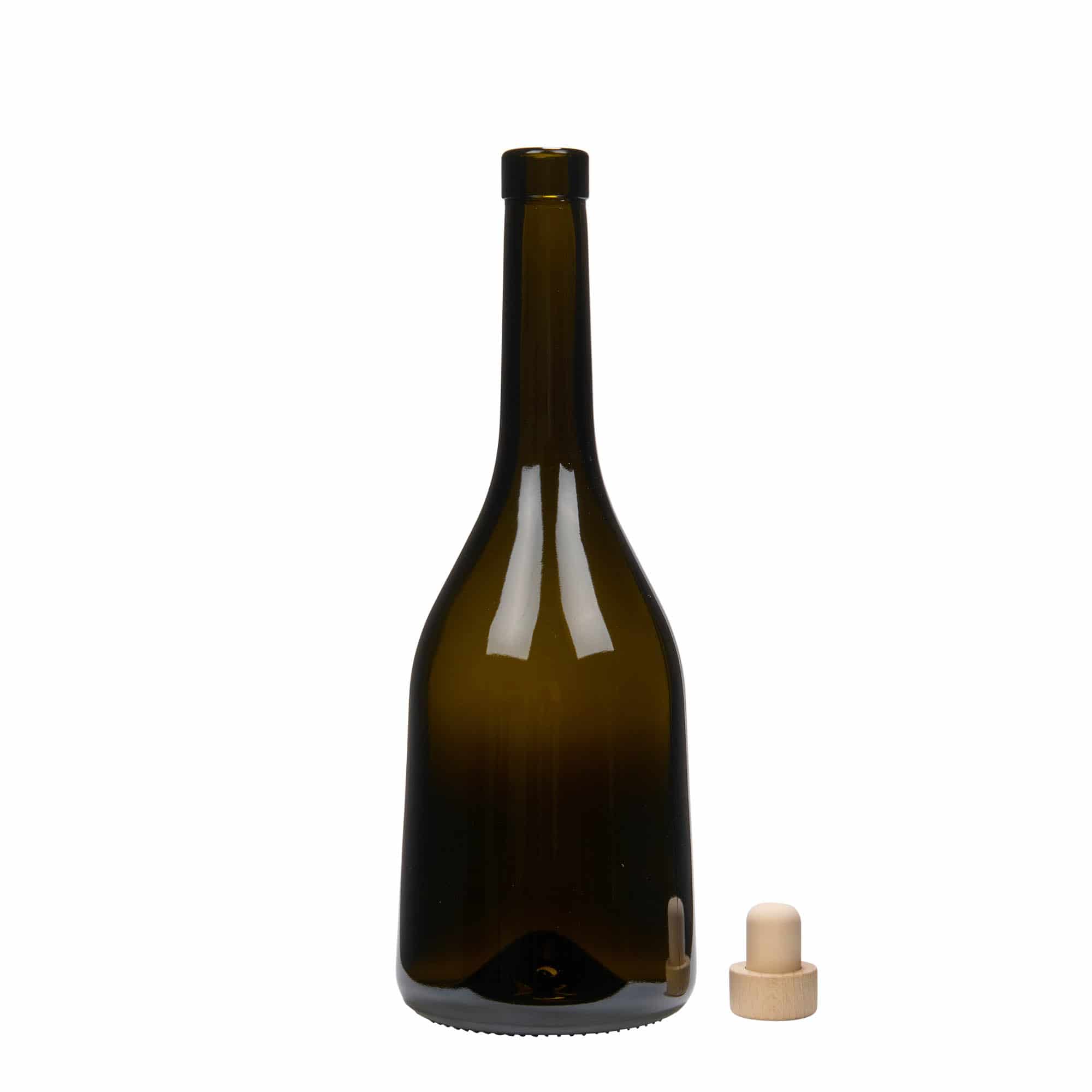 Botella de vidrio 'Rustica' de 750 ml, verde antiguo, boca: corcho
