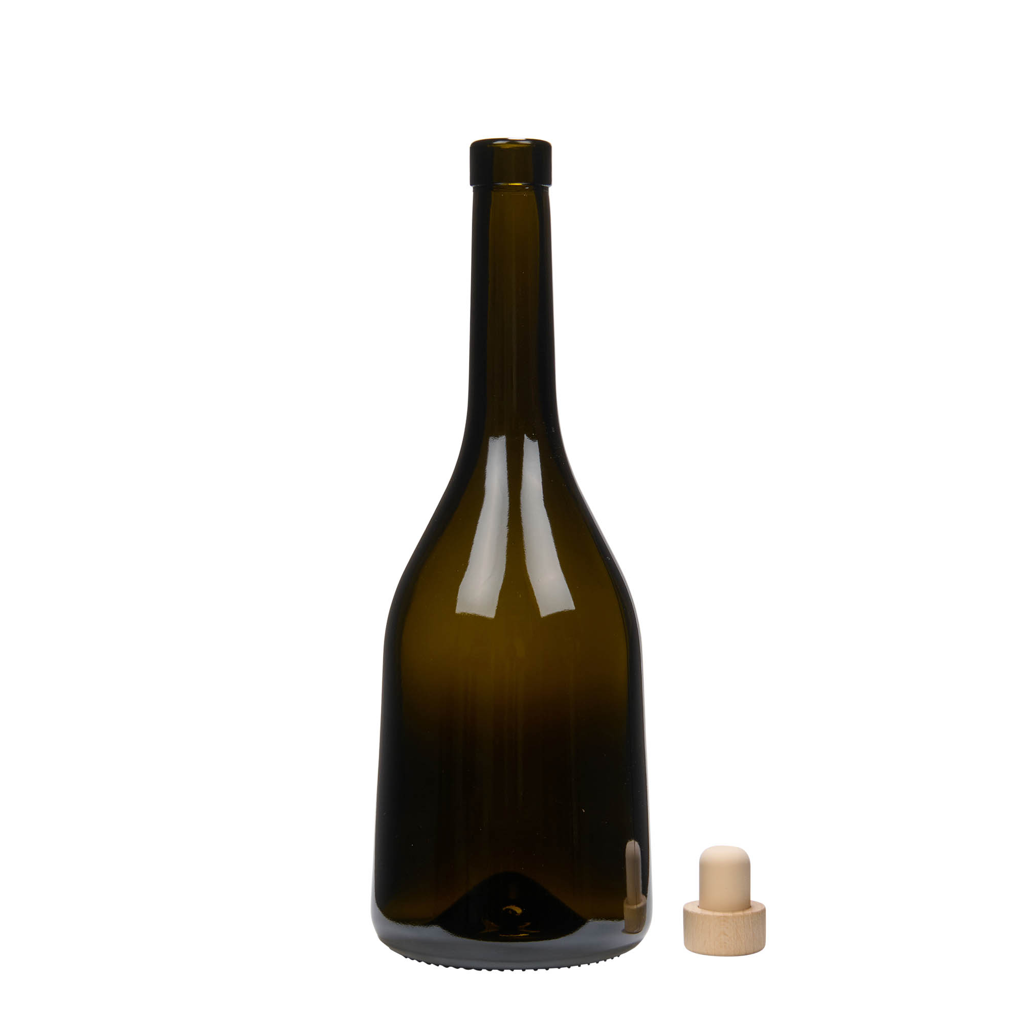 Botella de vidrio de 750 ml 'Rustica', verde antiguo, boca: corcho