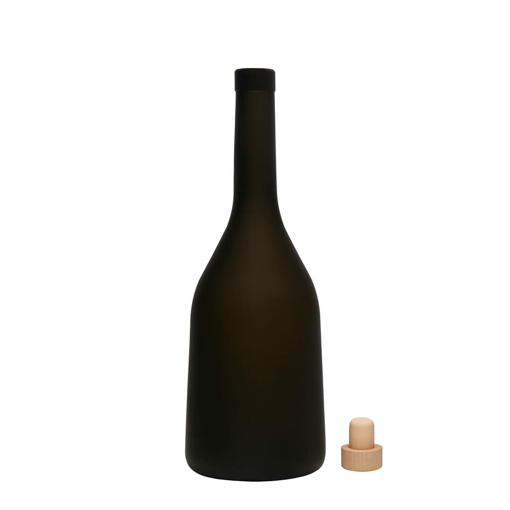 Botella de vidrio de 750 ml 'Rustica', verde antiguo, boca: corcho