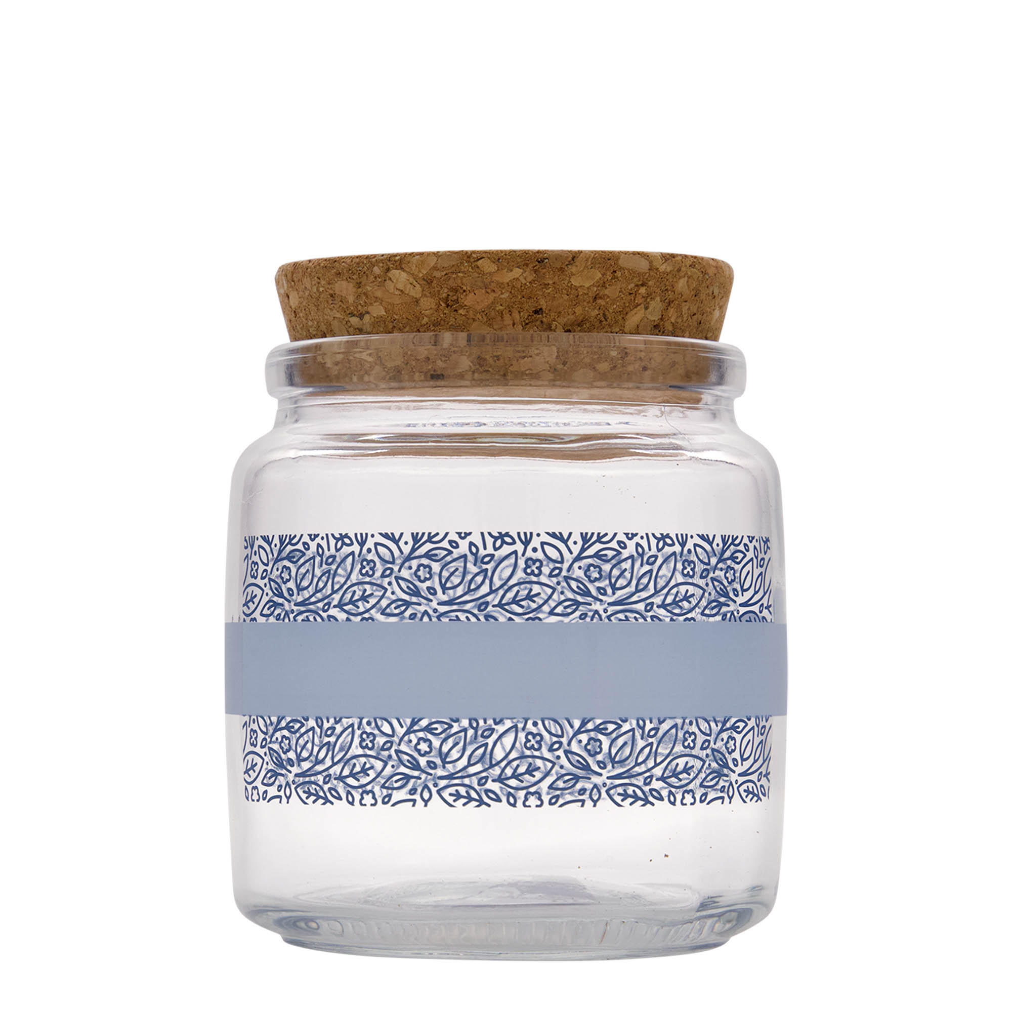 750 ml tarro de vidrio con corcho 'Giara', motivo: Naturalmente azul, boca: corcho
