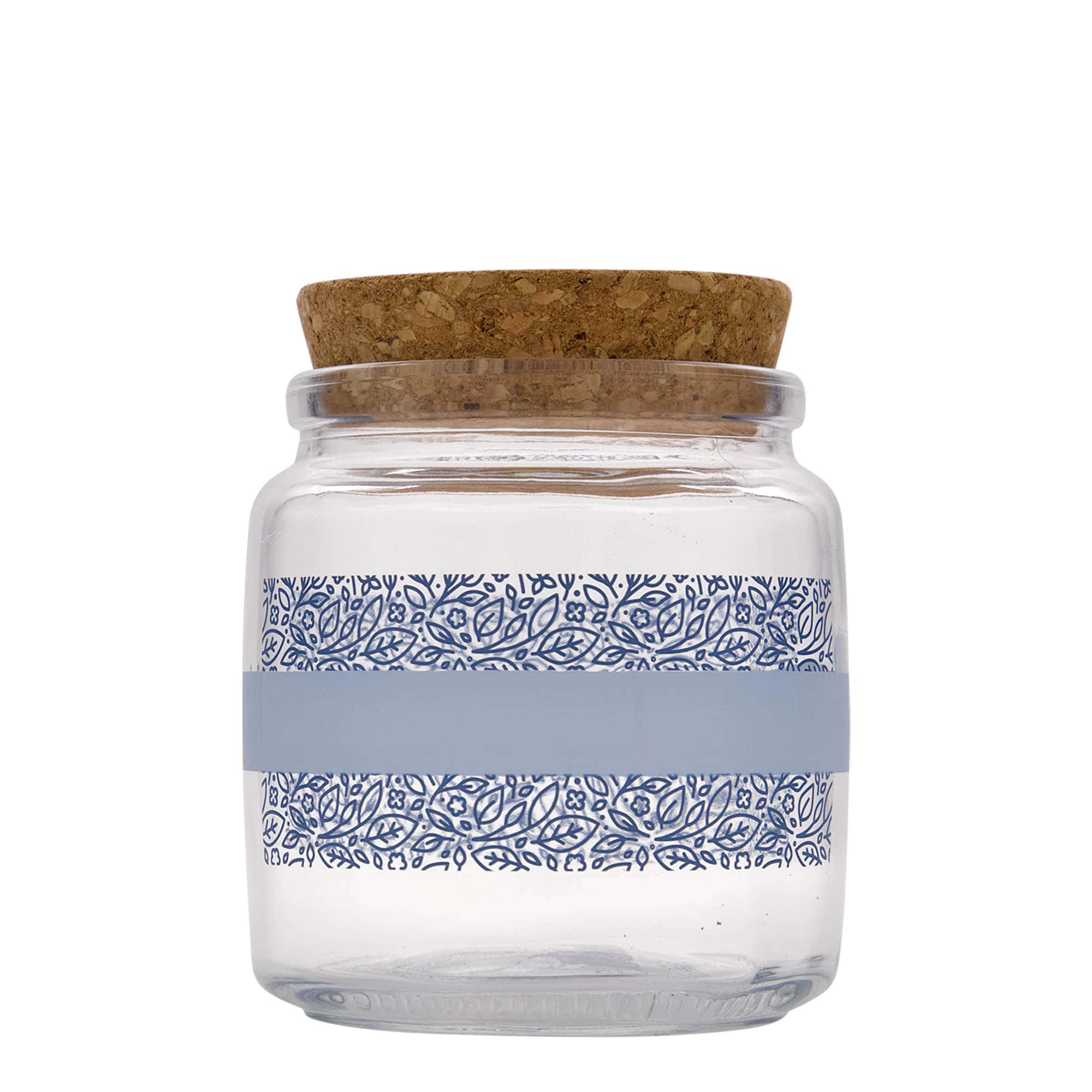 750 ml tarro de vidrio con corcho «Giara», motivo: Naturalmente azul, boca: corcho