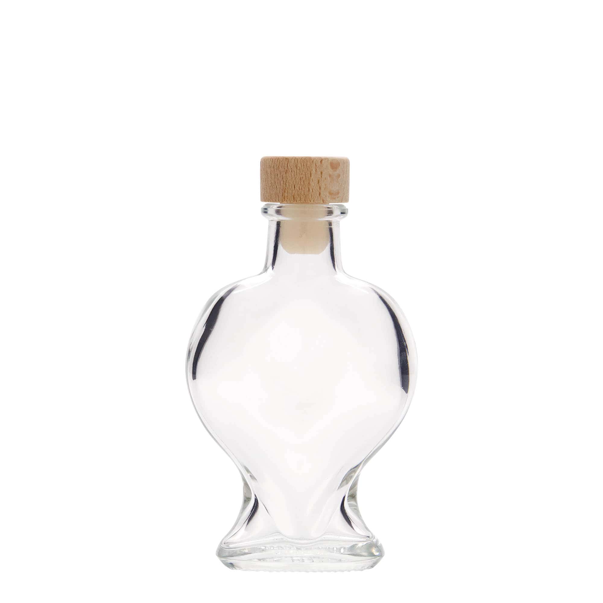Botella de vidrio de 100 ml 'Corazón', boca: corcho