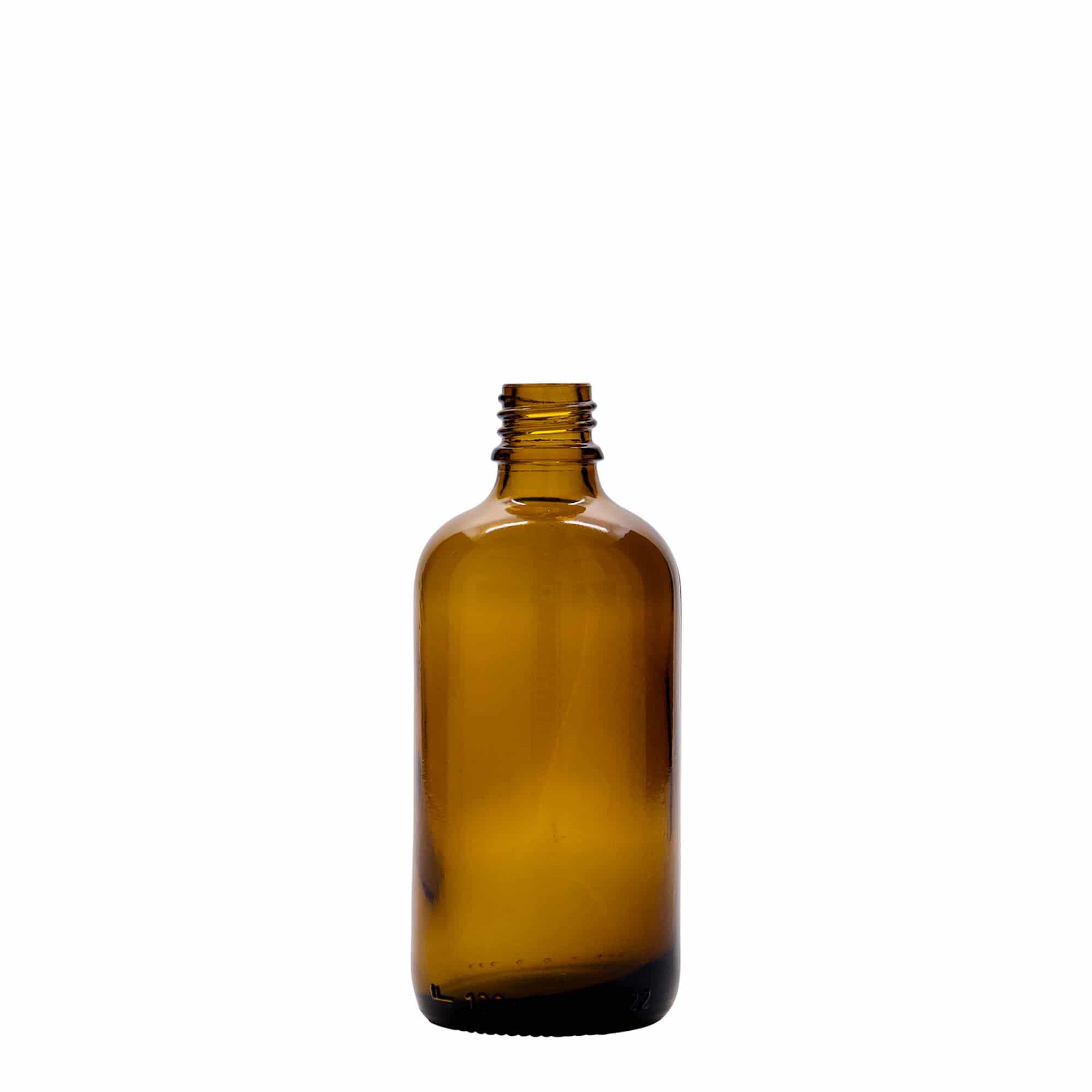 Botella médica de 100 ml con bomba dosificadora para lociones, vidrio, marrón, boca: DIN 18