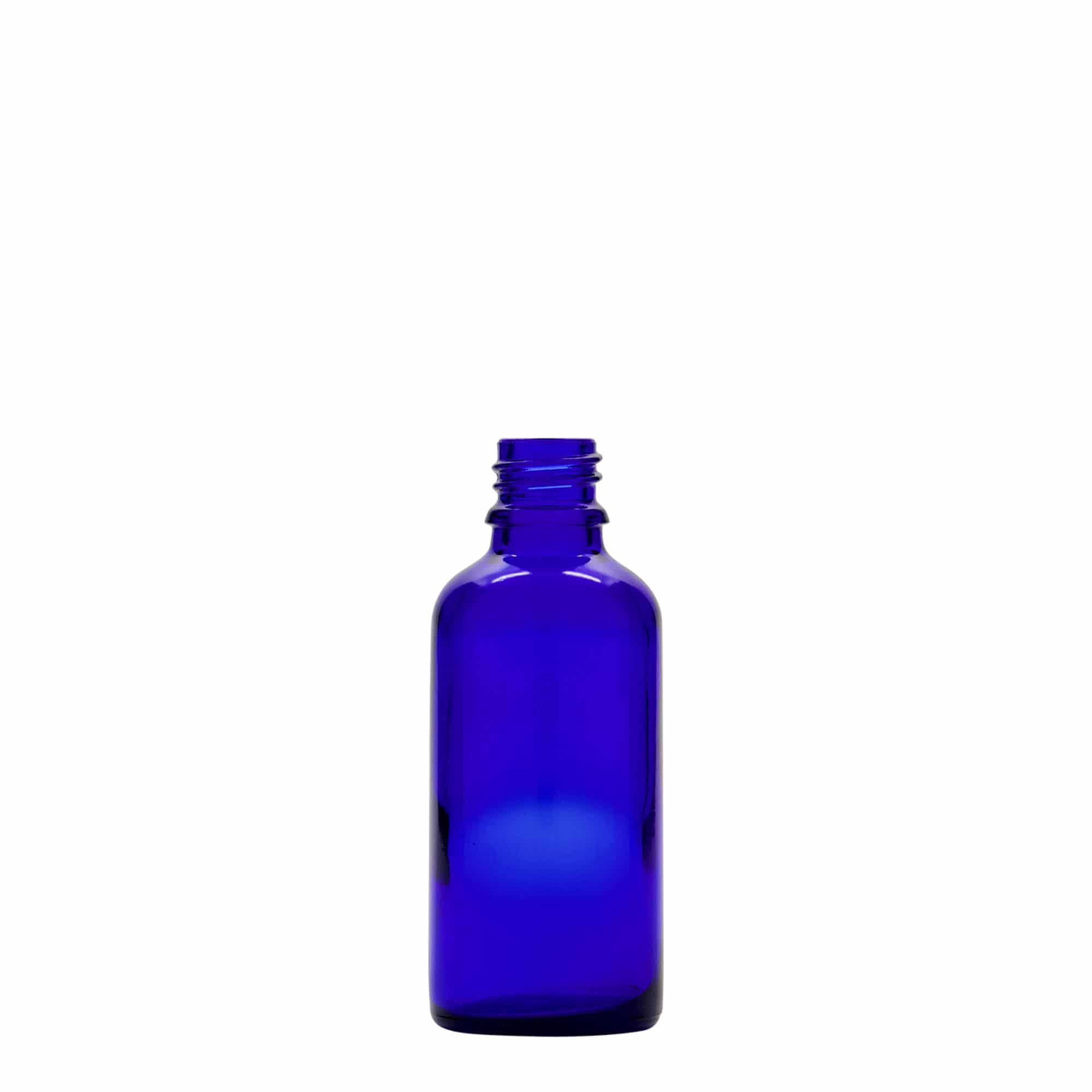 50 ml Frasco cuentagotas medicina, vidrio, azul real-rojo, boca: DIN 18