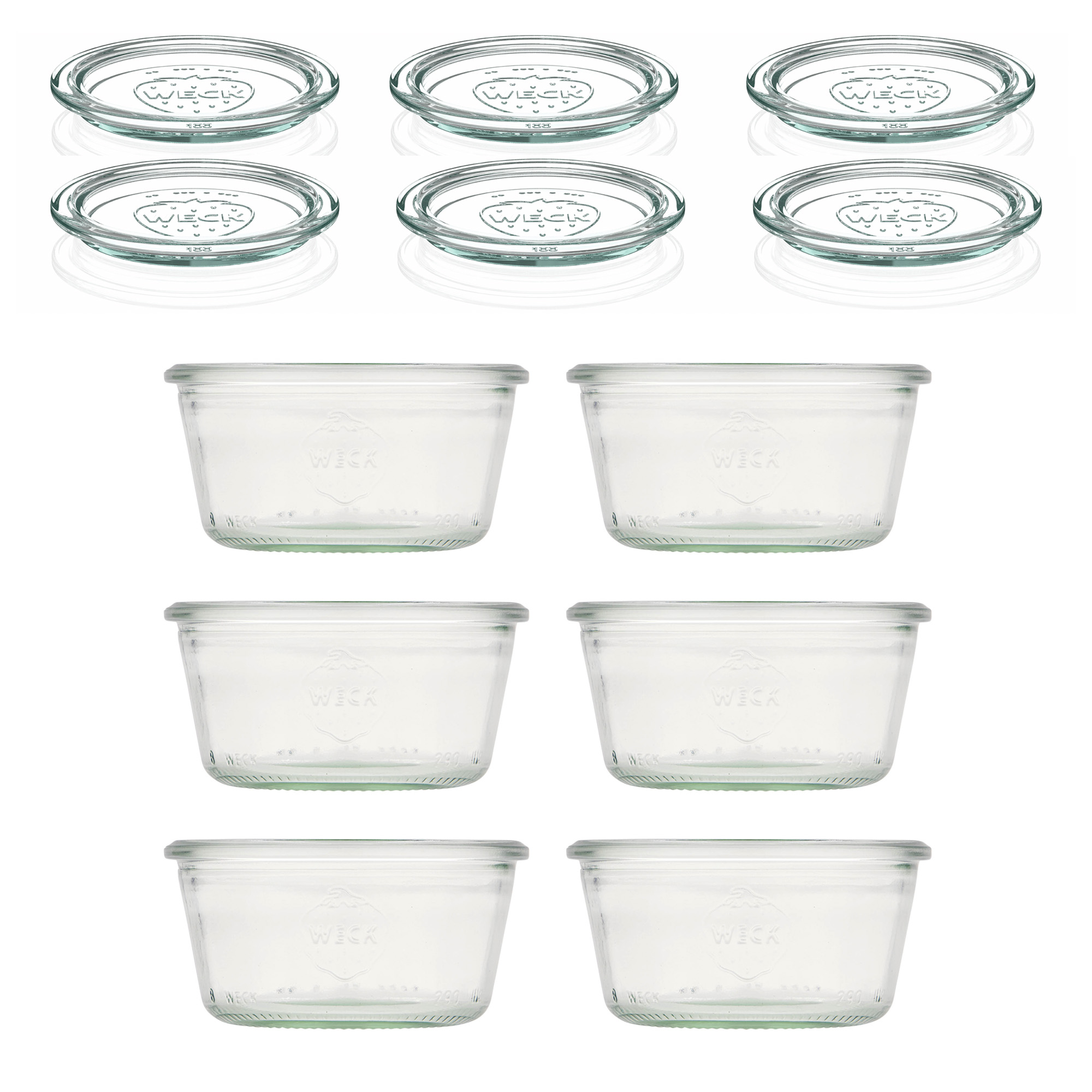 6x 290 ml tarro WECK de boca ancha bajo con tapa de vidrio RR 100