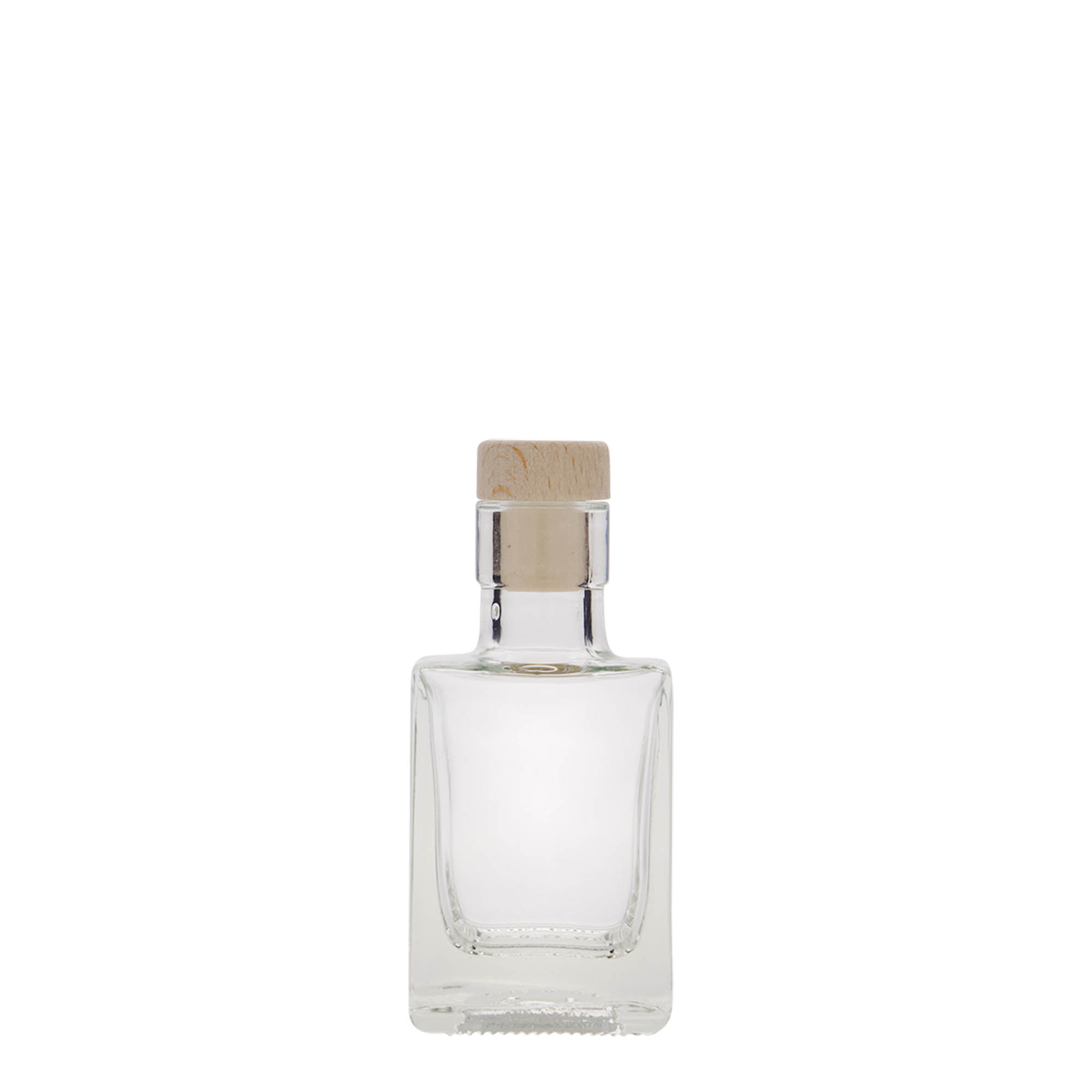 Botella de vidrio de 50 ml 'Cube', cuadrada, boca: corcho