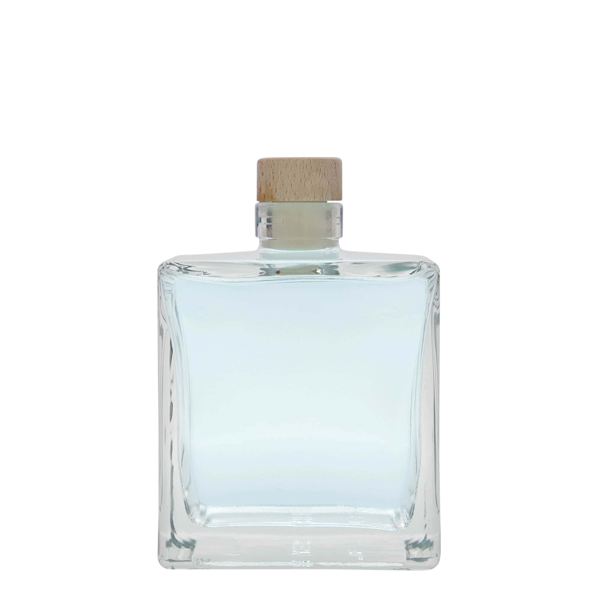 Botella de vidrio 'Cube' de 500 ml, cuadrada, boca: corcho