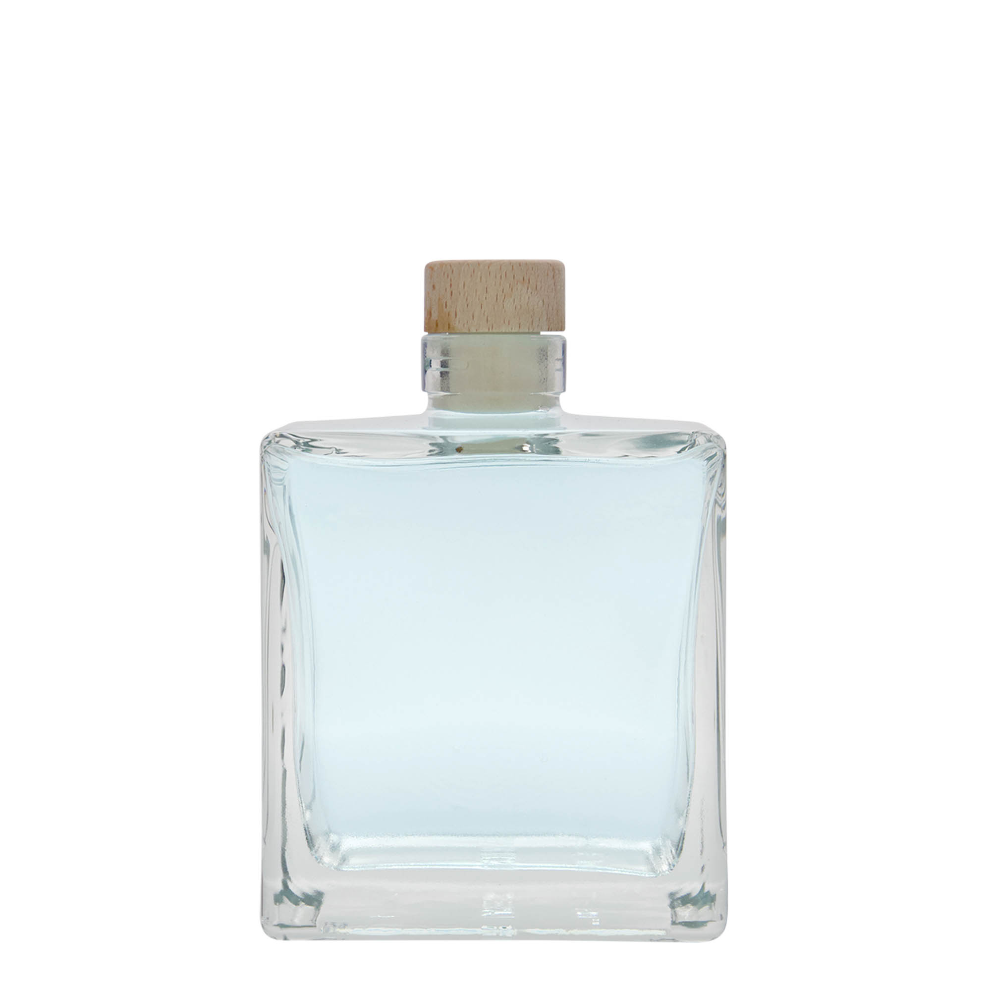 Botella de vidrio de 500 ml 'Cube', cuadrada, boca: corcho