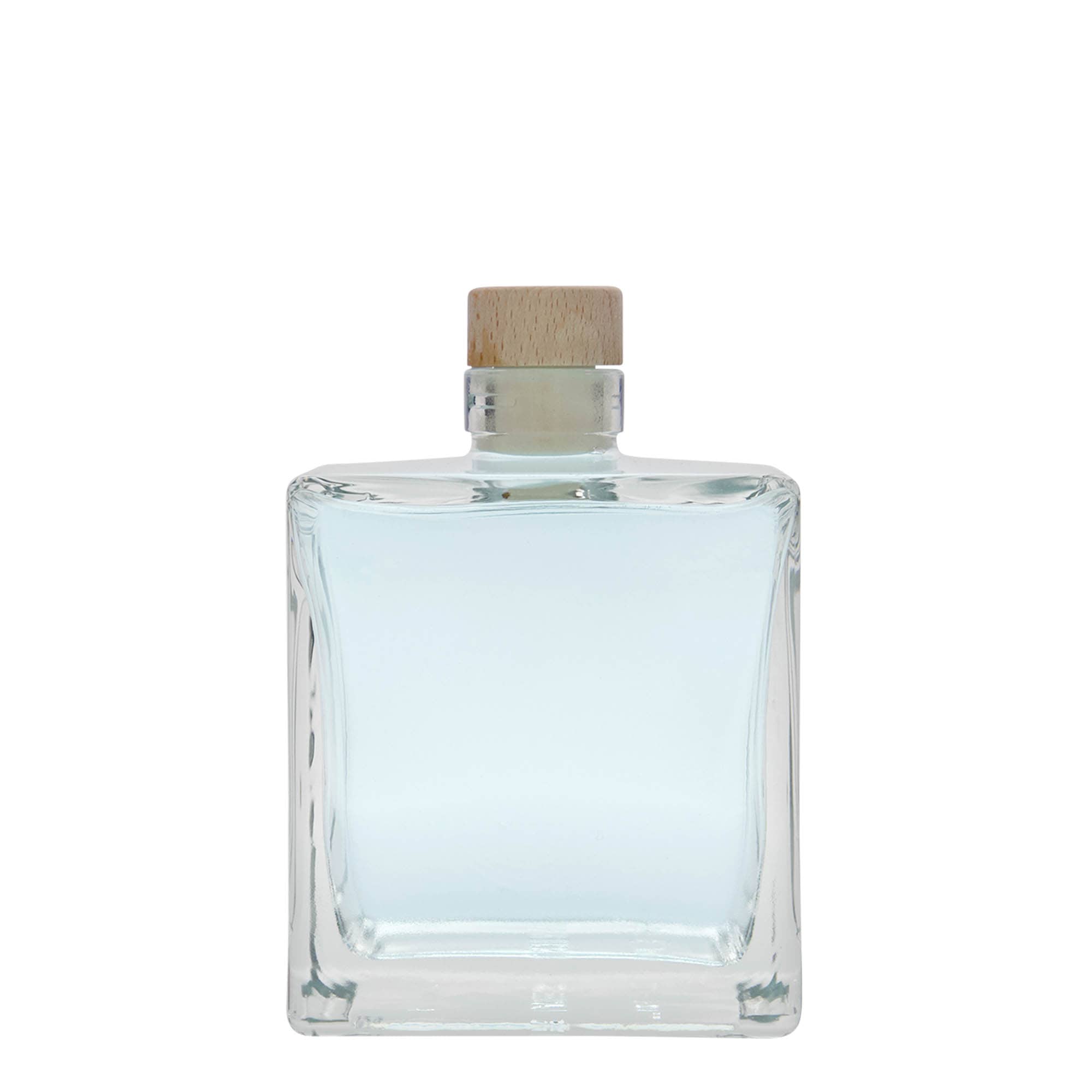 Botella de vidrio de 500 ml 'Cube', cuadrada, boca: corcho