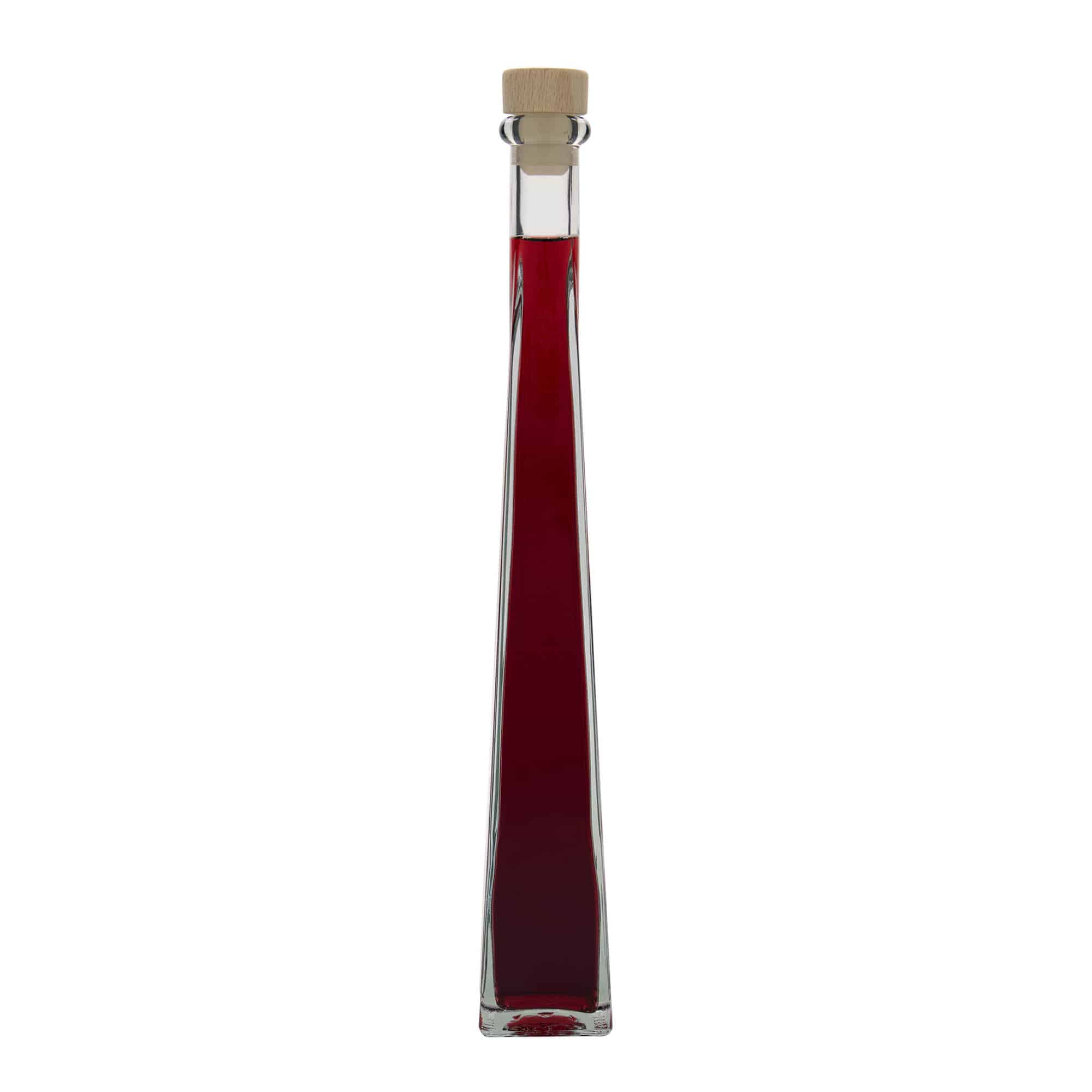 Botella de vidrio de 200 ml «Dama Quadrato», cuadrada, boca: corcho