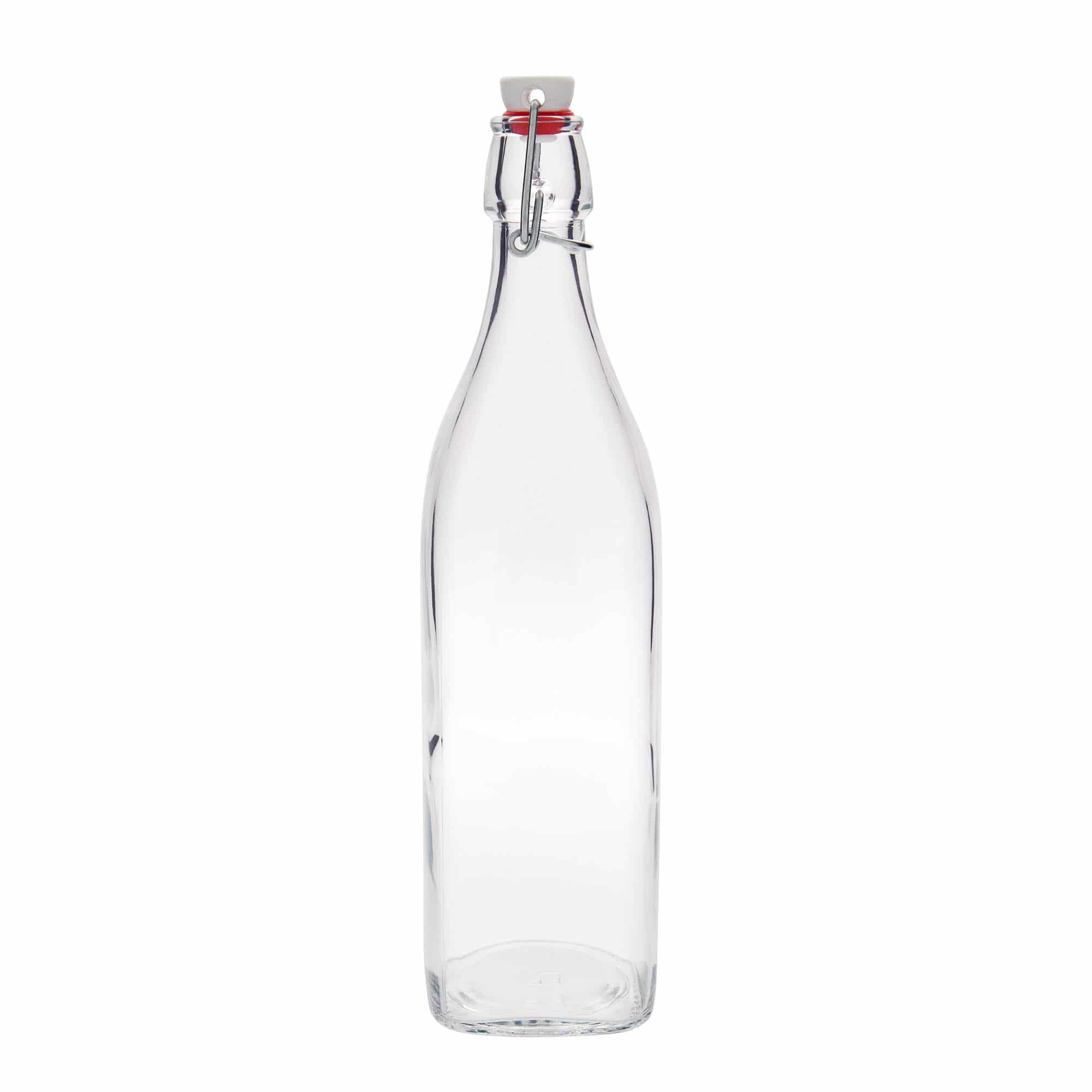 Botella de vidrio 'Swing' de 1000 ml, cuadrada, boca: tapón mecánico Botella de vidrio 'Swing' de 1000 ml, cuadrada, boca: tapón mecánico