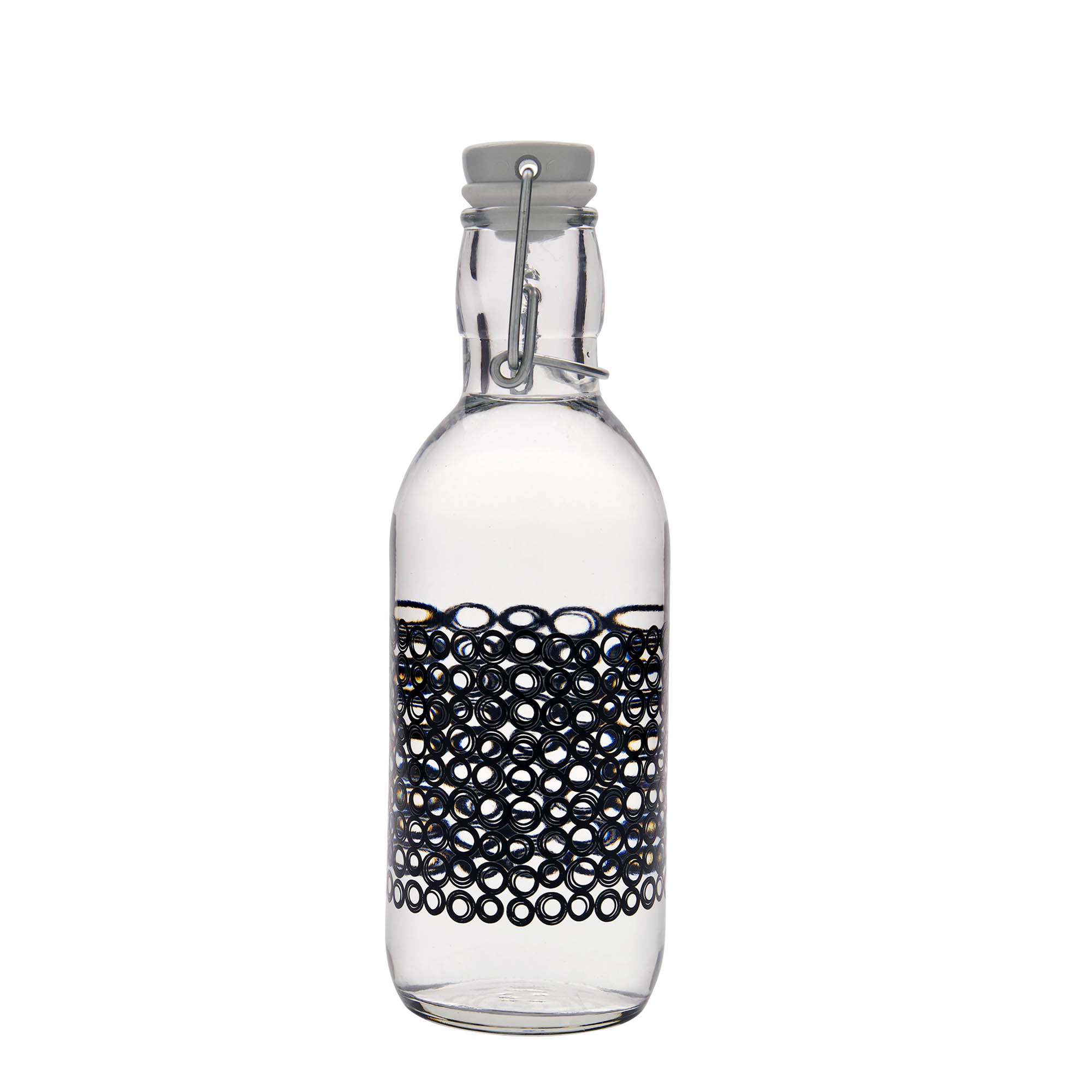 Botella de vidrio de 500 ml «Emilia», motivo: Circola negro, boca: cierre de palanca