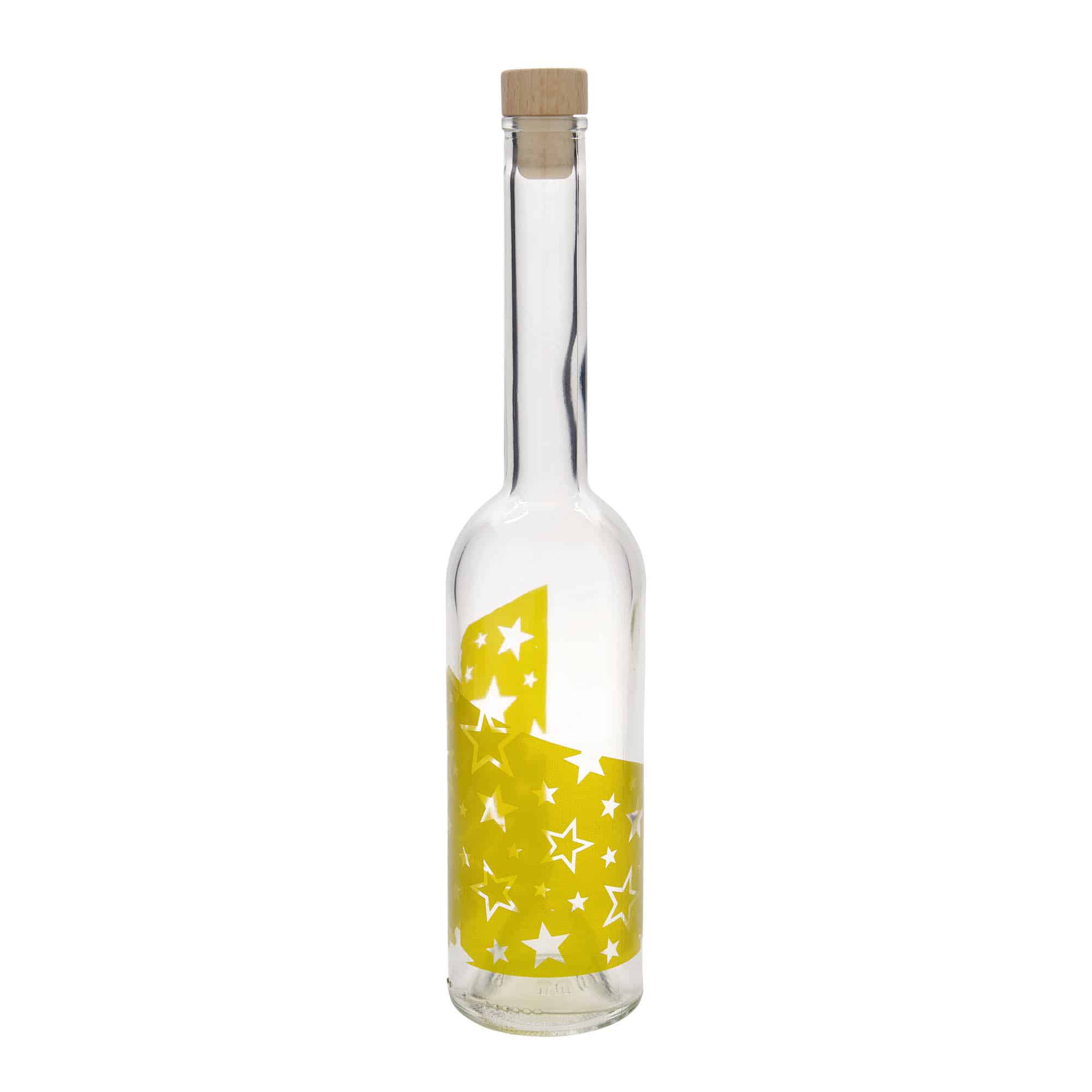 Botella de vidrio 'Opera' de 500 ml, motivo: estrellas doradas, boca: corcho