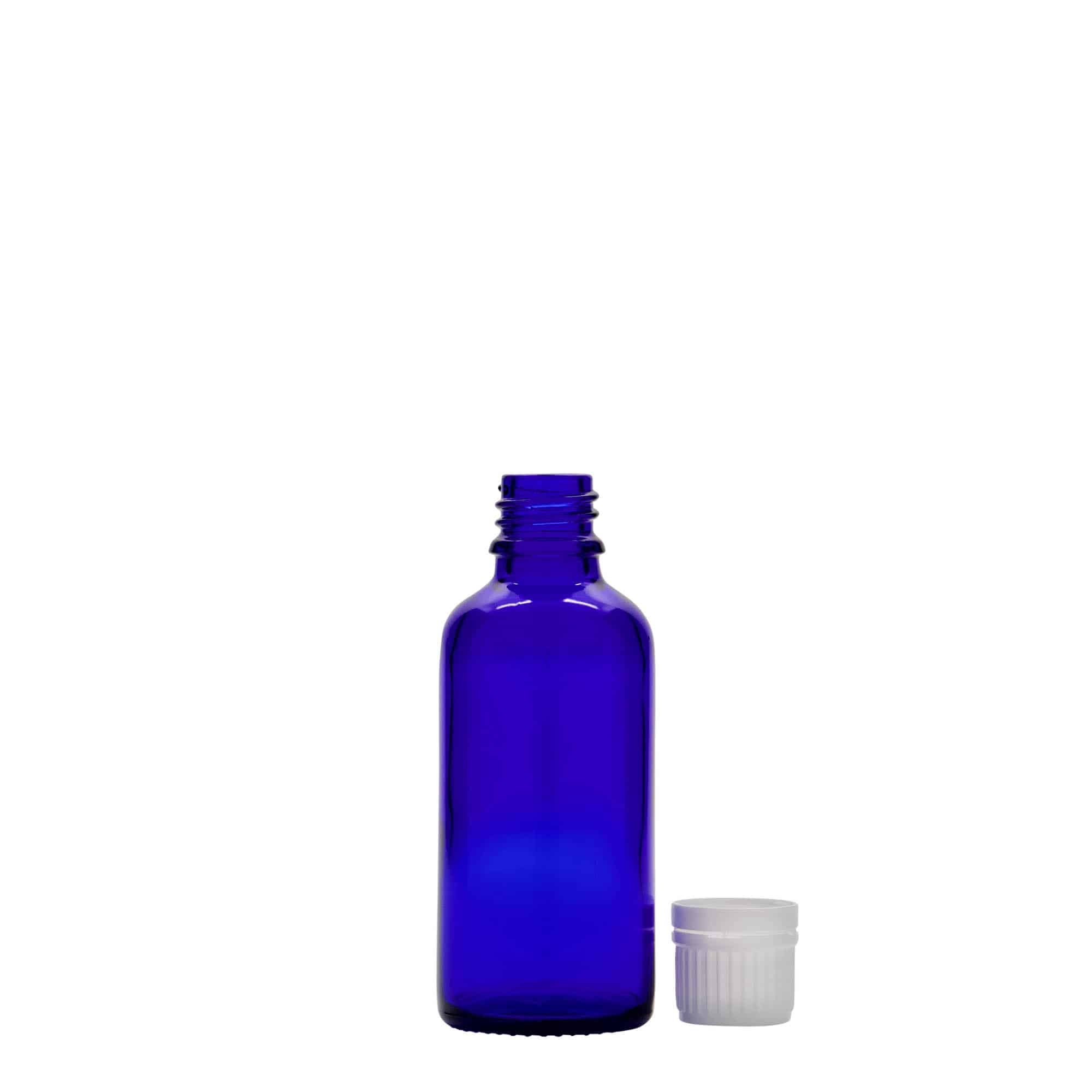 Botella médica de 50 ml, vidrio, azul real, boca: DIN 18