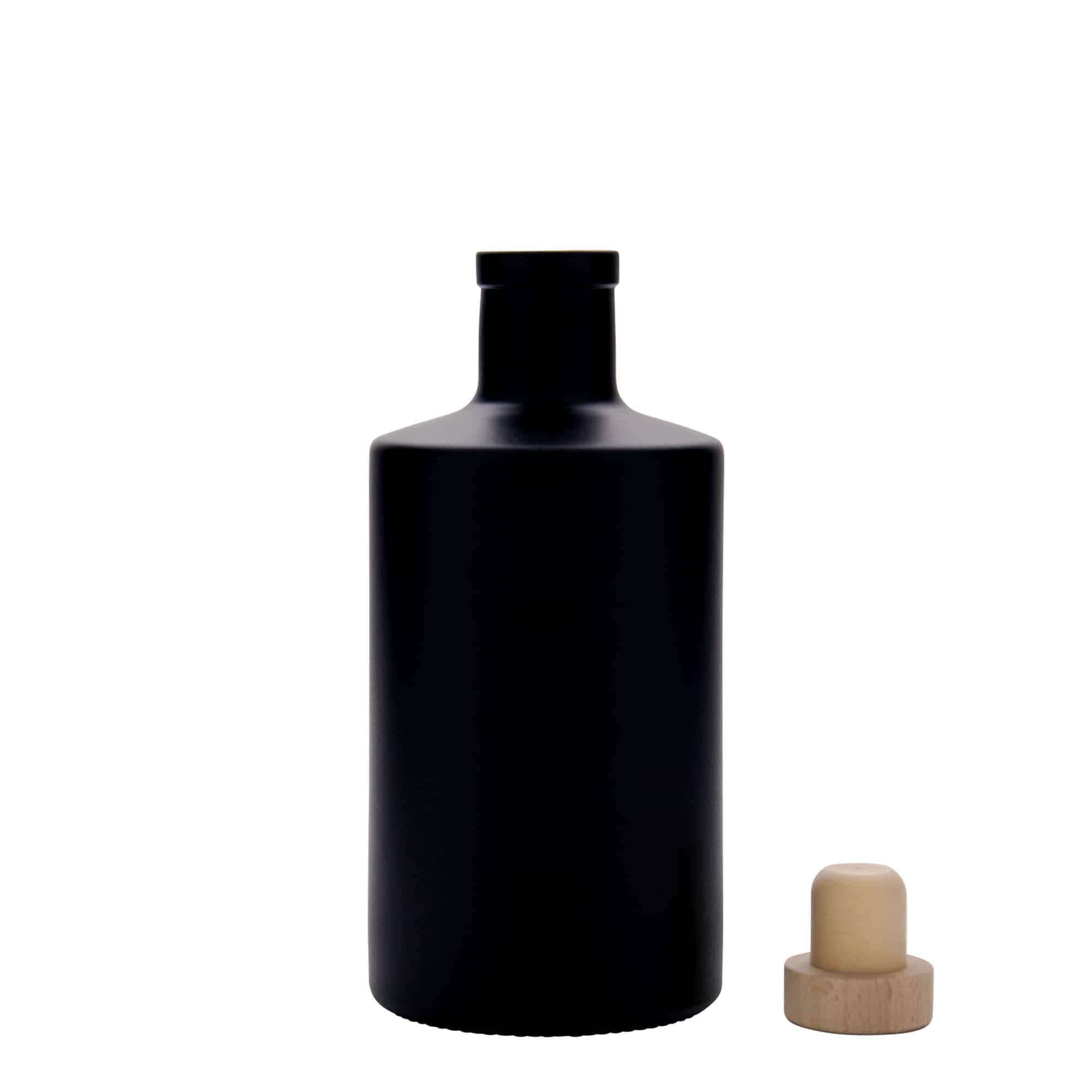 Botella de vidrio 'Caroline' de 500 ml, negro, boca: corcho