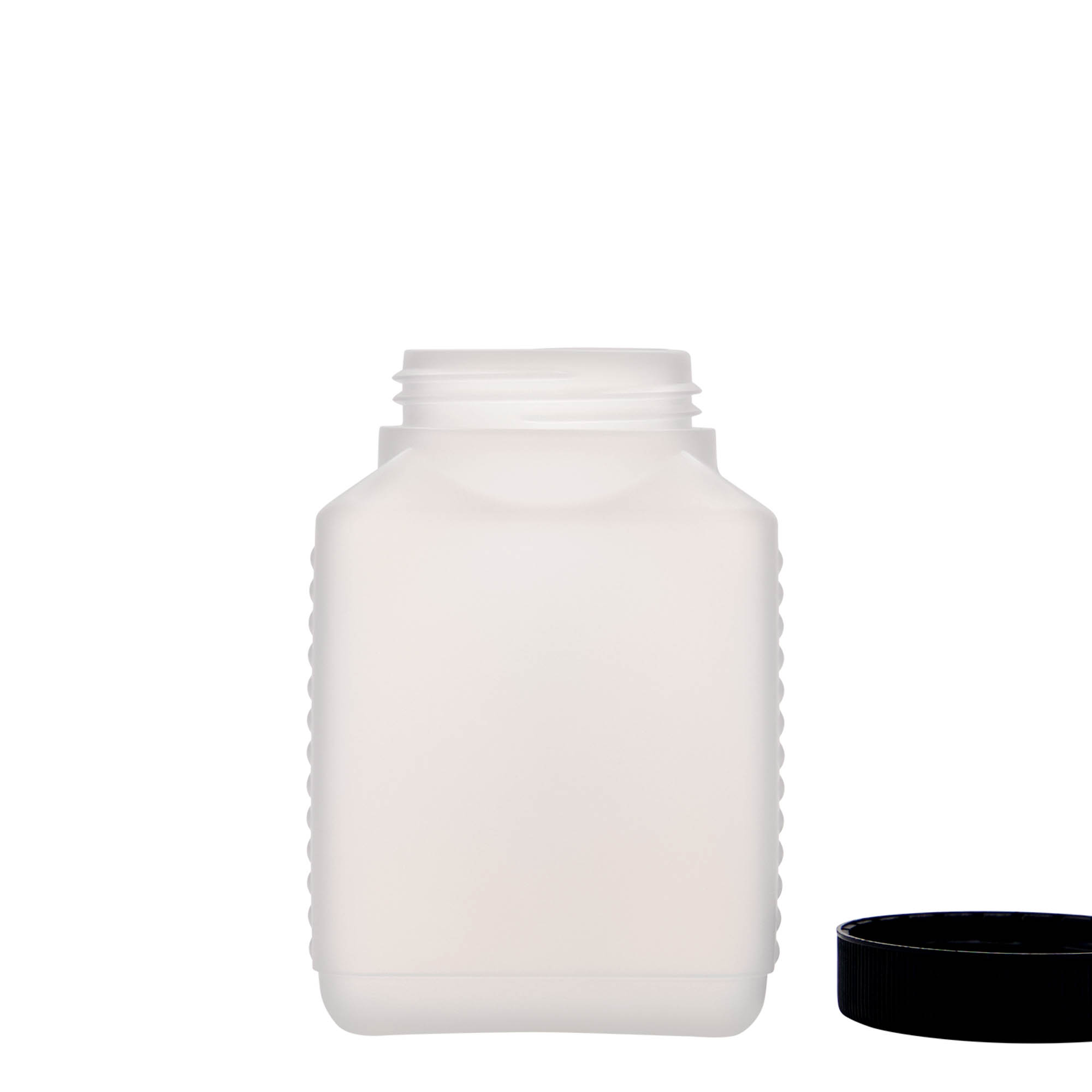 Botella de cuello ancho de 500 ml, rectangular, plástico HDPE, natural, boca: DIN 60 EPE