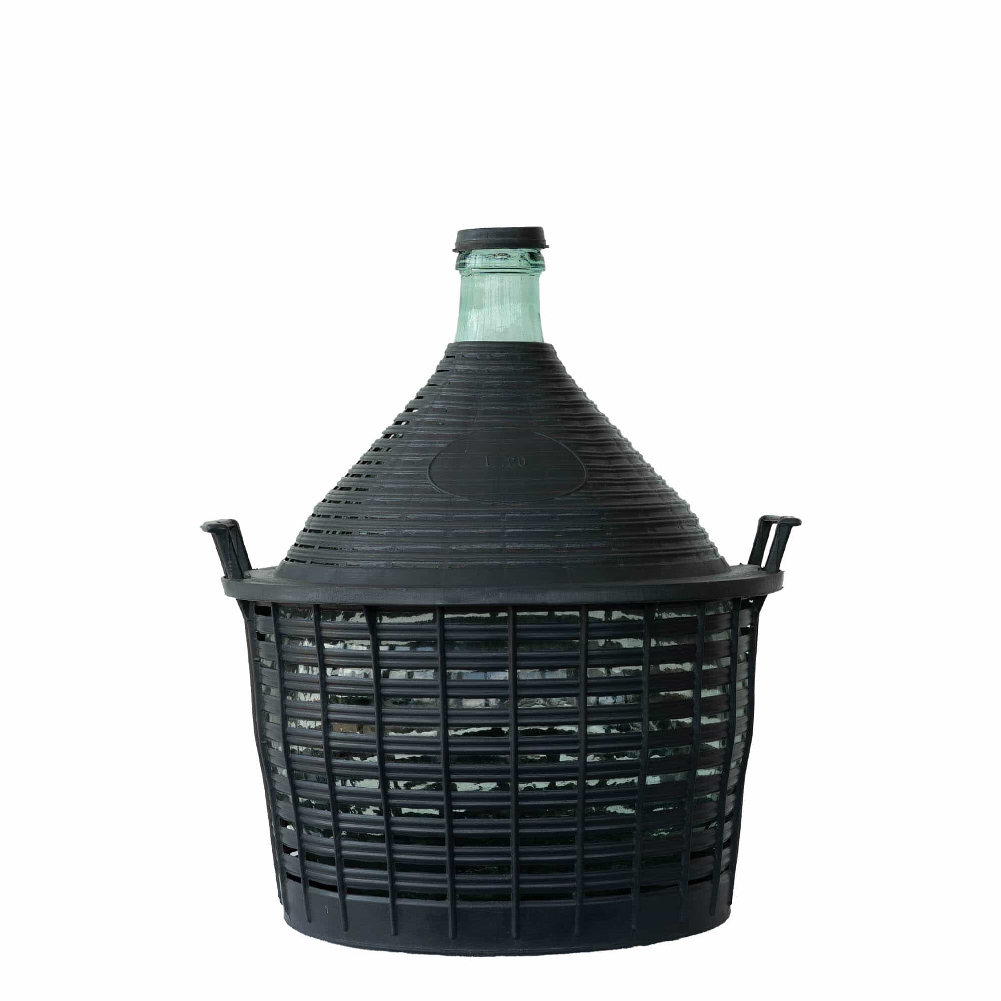 Botella de balón de 20 l, cuello estrecho, vidrio, boca: tapa de solapa