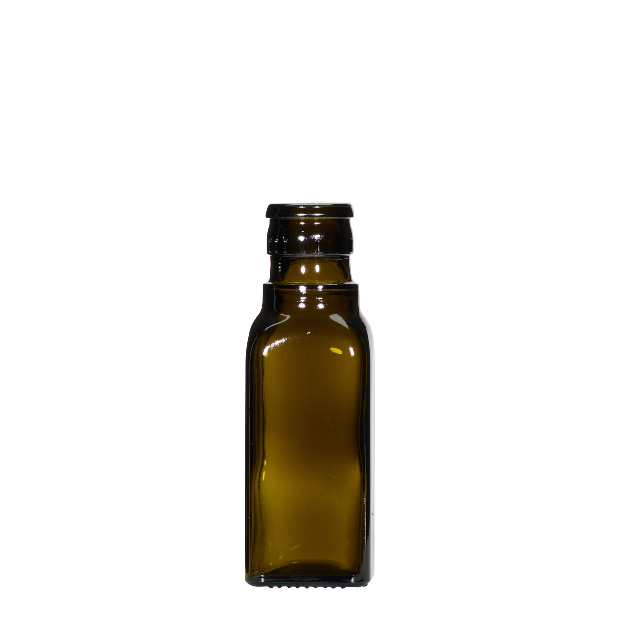 Botella de vinagre/aceite de 100 ml 'Quadra', vidrio, cuadrada, verde antiguo, boca: DOP Botella de vinagre/aceite de 100 ml 'Quadra', vidrio, cuadrada, verde antiguo, boca: DOP