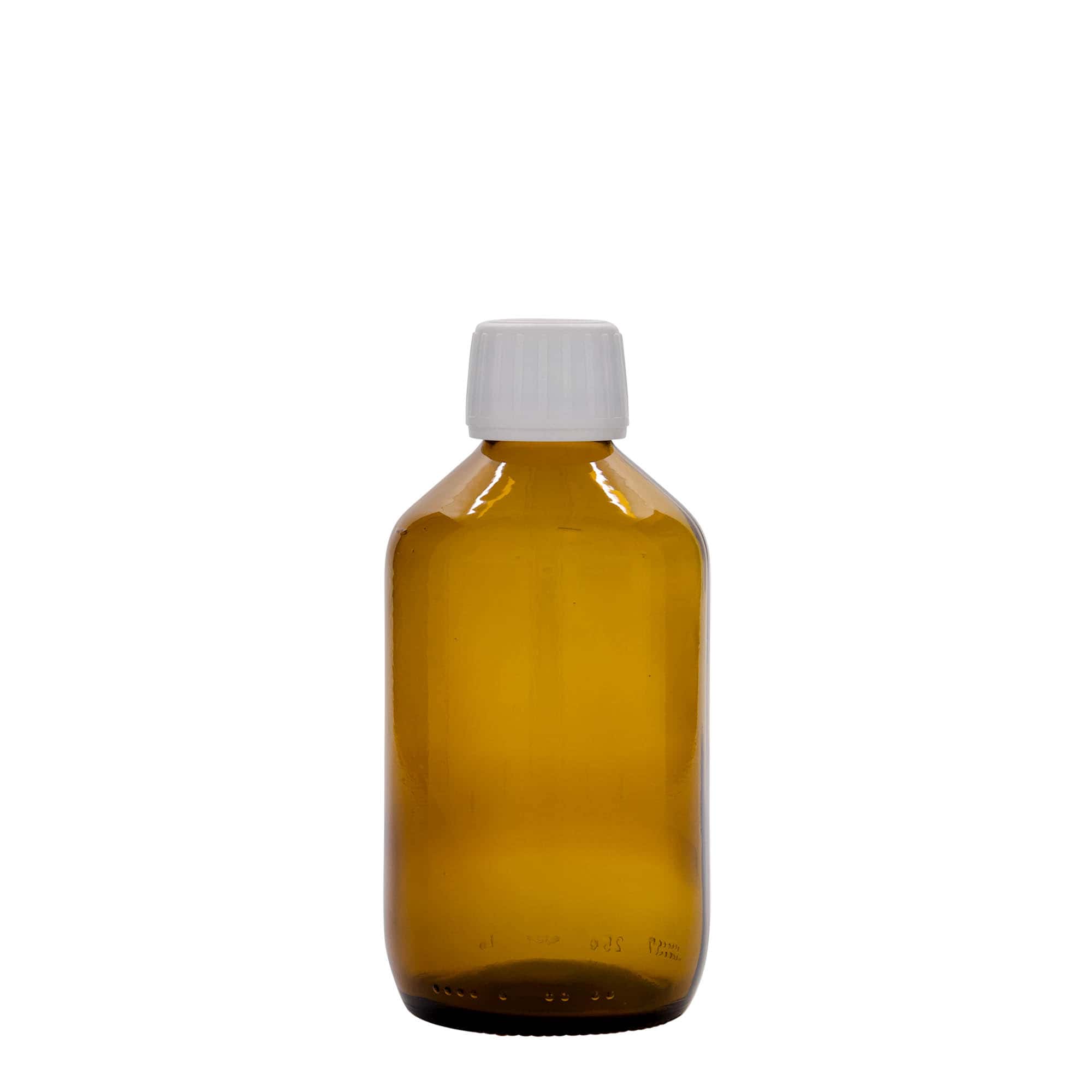 250 ml frasco medicinal, marrón, vidrio, boca: PP 28