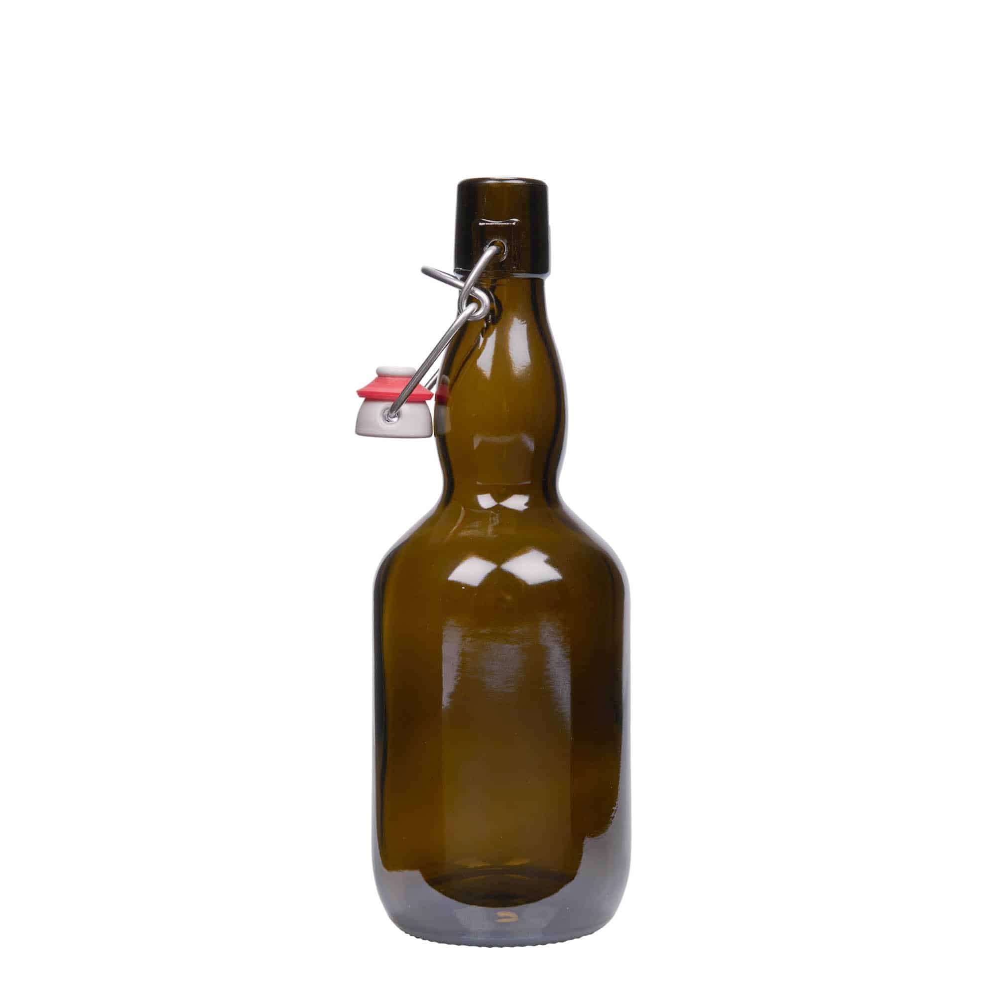 Botella de cerveza con cuello estilo belga de 500 ml, vidrio, verde antiguo, boca: tapón mecánico