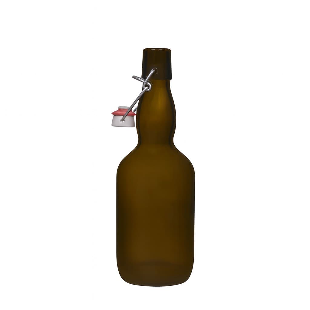 Botella de cerveza de 500 ml con cuello de ánfora, vidrio, verde antiguo, boca: cierre de palanca