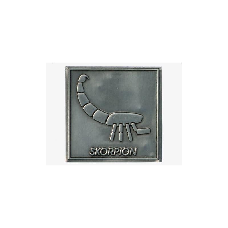 Etiqueta de estaño 'Escorpio', cuadrada, metal, plateado