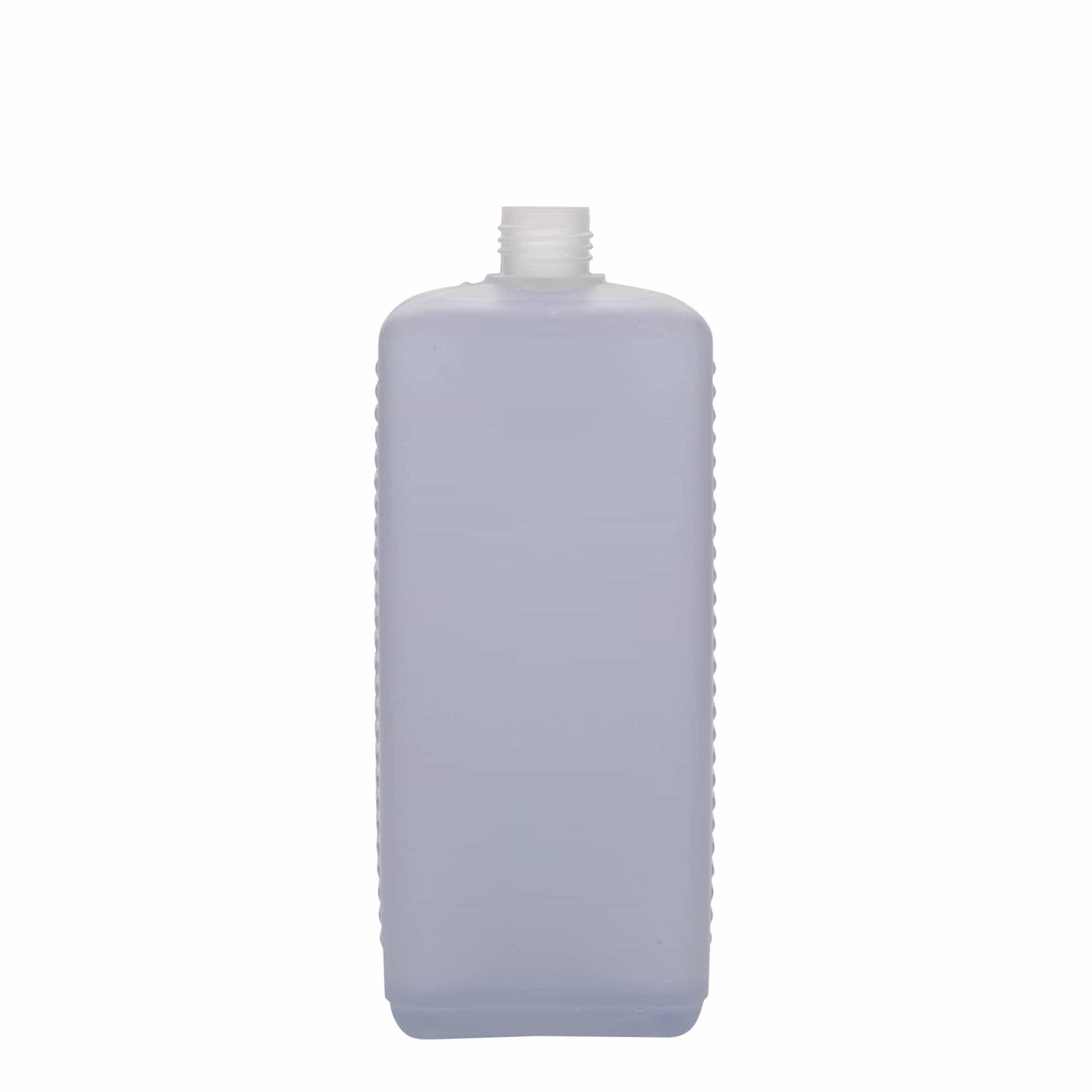 Botella de bidón de 1.000 ml, rectangular, plástico HDPE, natural, boca: DIN 25 EPE
