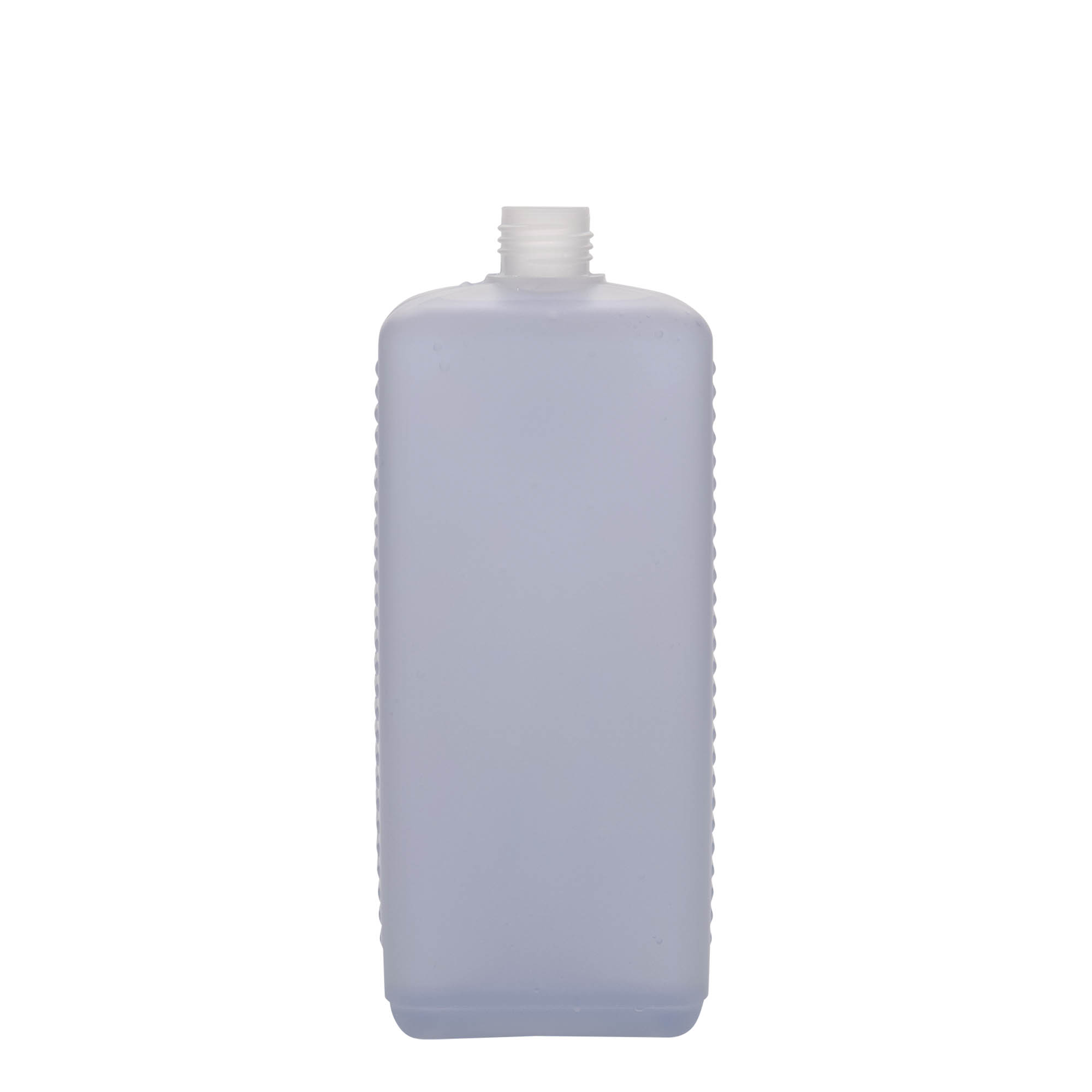 Botella de bidón de 1.000 ml, rectangular, plástico HDPE, natural, boca: DIN 25 EPE