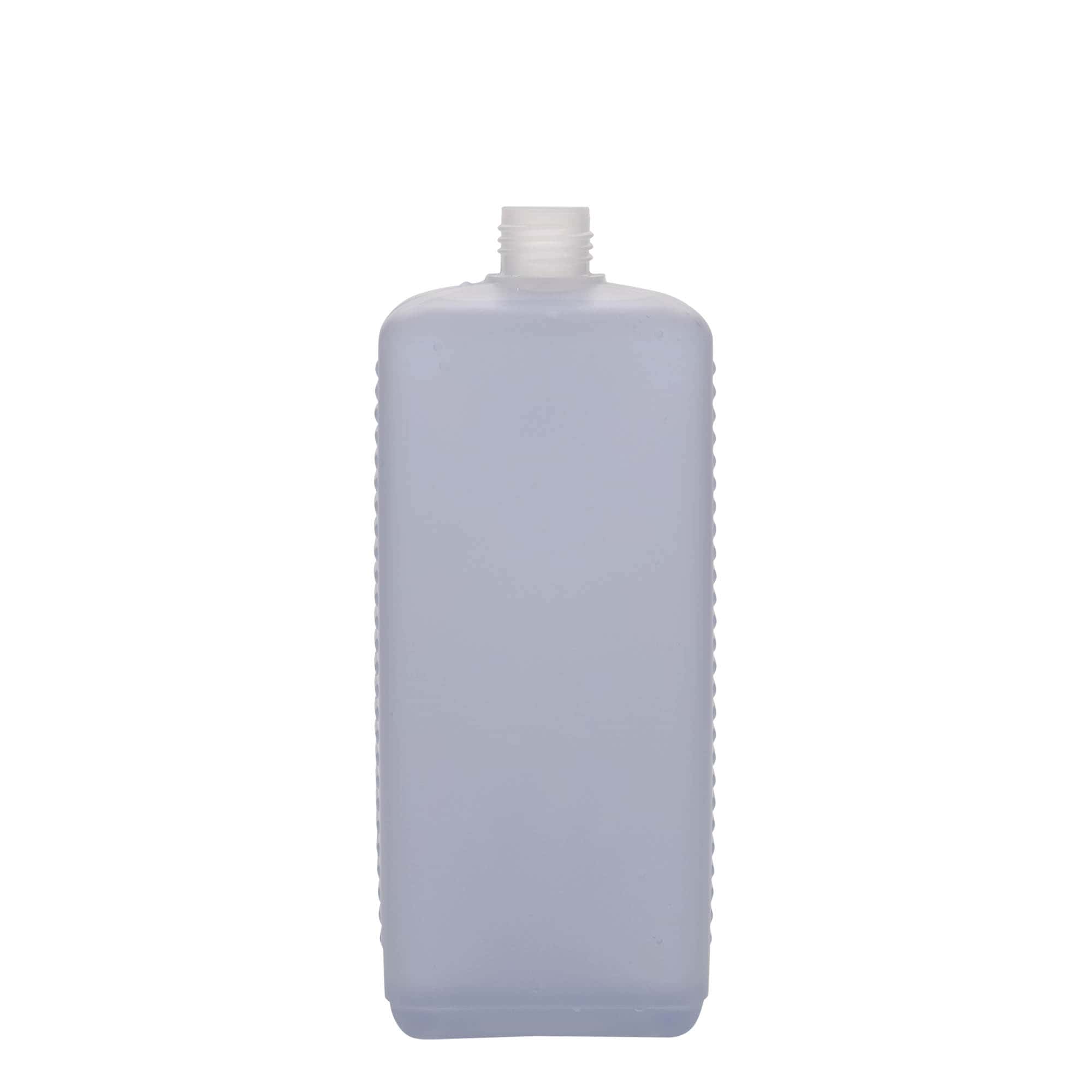 Botella de bidón de 1.000 ml, rectangular, plástico HDPE, natural, boca: DIN 25 EPE