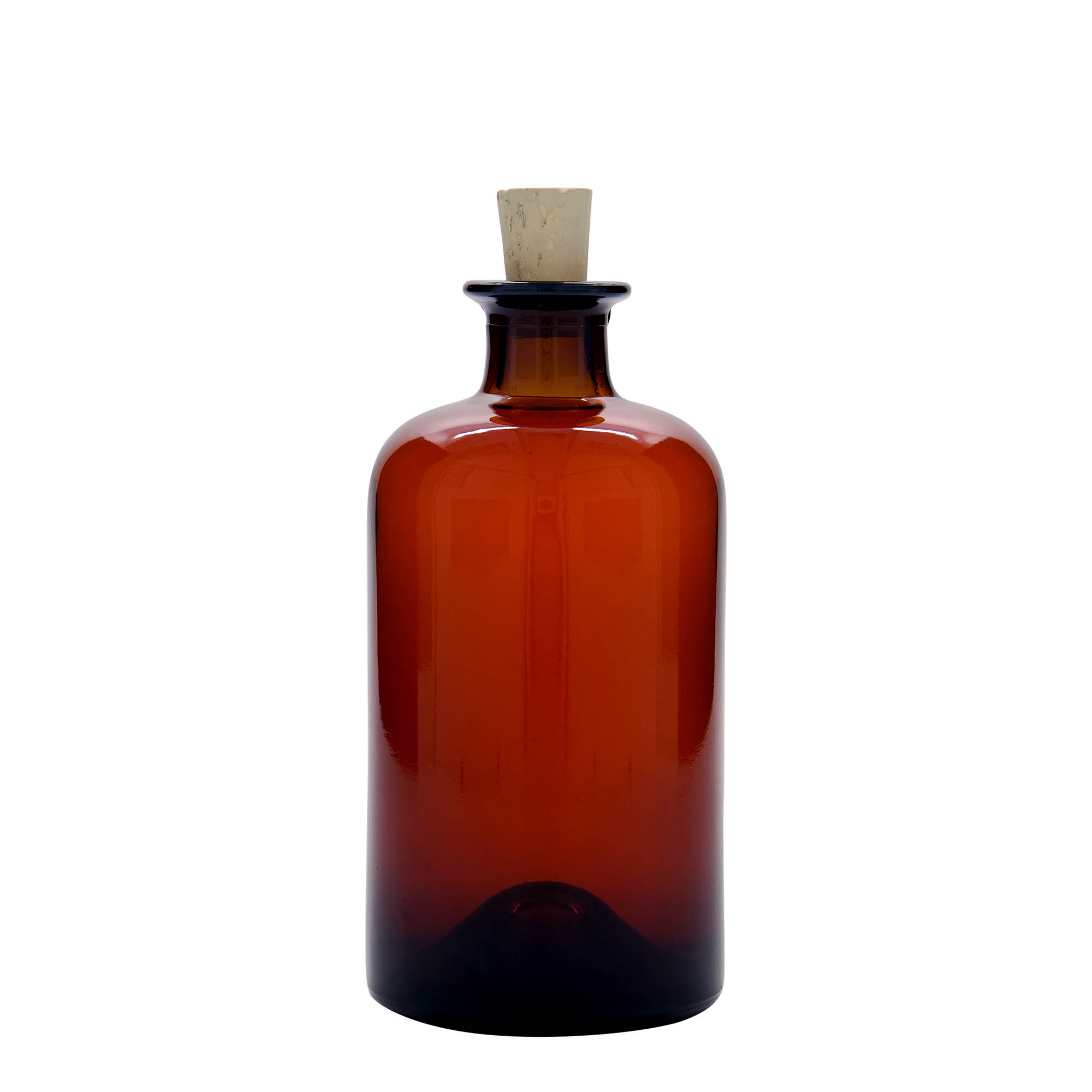 Botella de vidrio de farmacia de 500 ml, marrón, boca: corcho