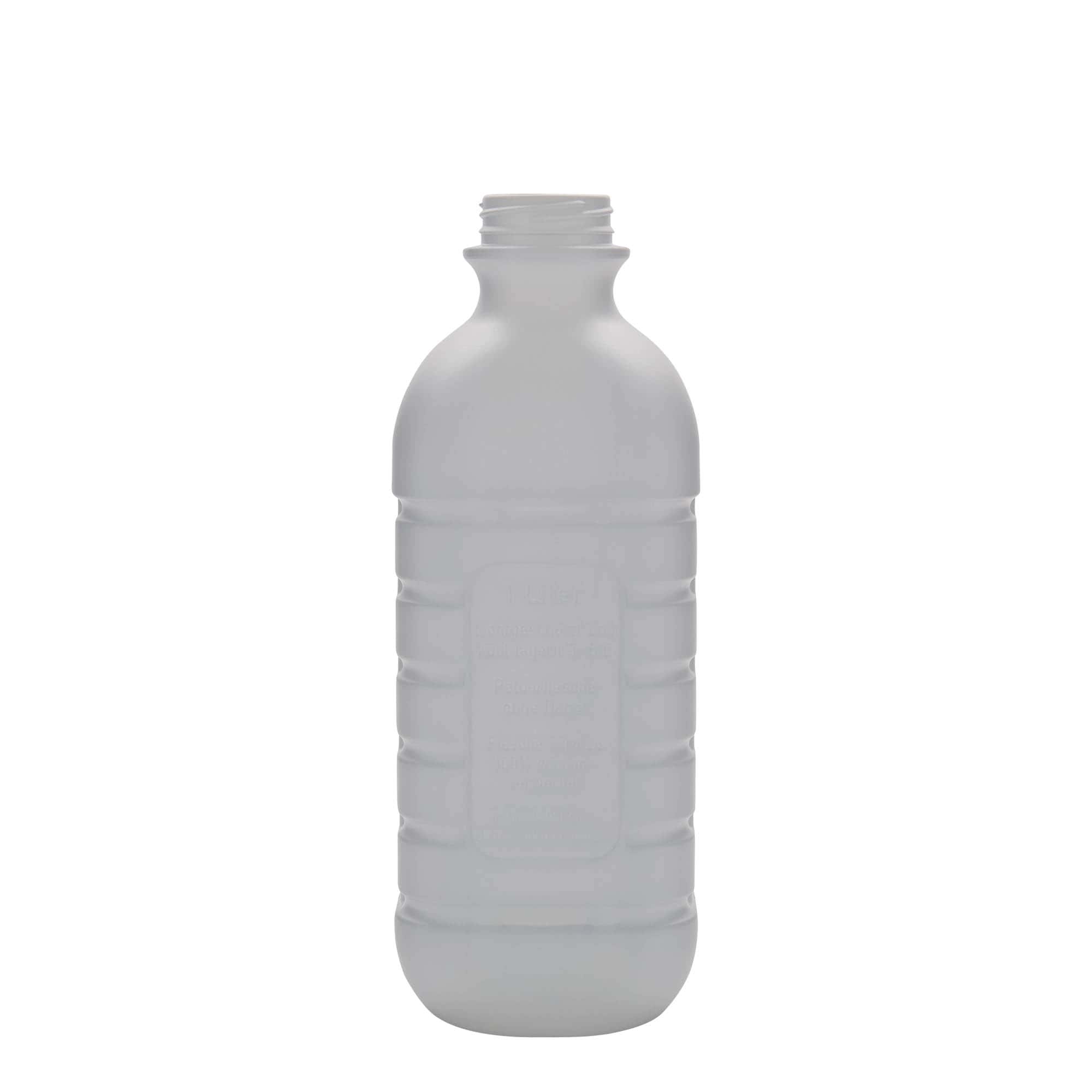Botella de leche de 1.000 ml, rectangular, plástico HDPE, blanca, boca: PEHD40