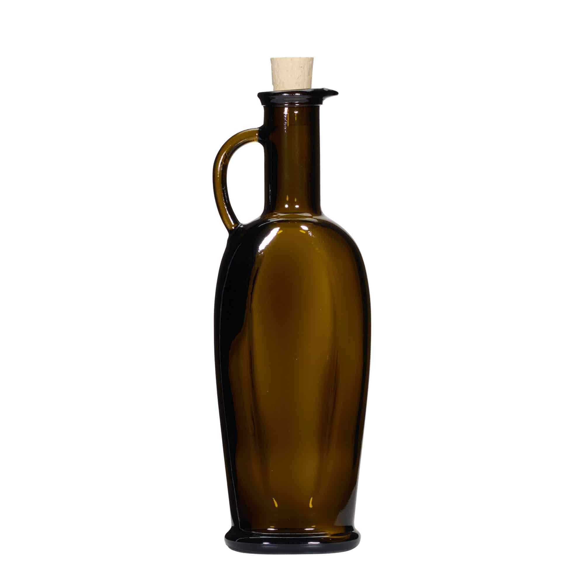 Botella de vidrio de 250 ml 'Eleganta', ovalada, verde antiguo, boca: corcho