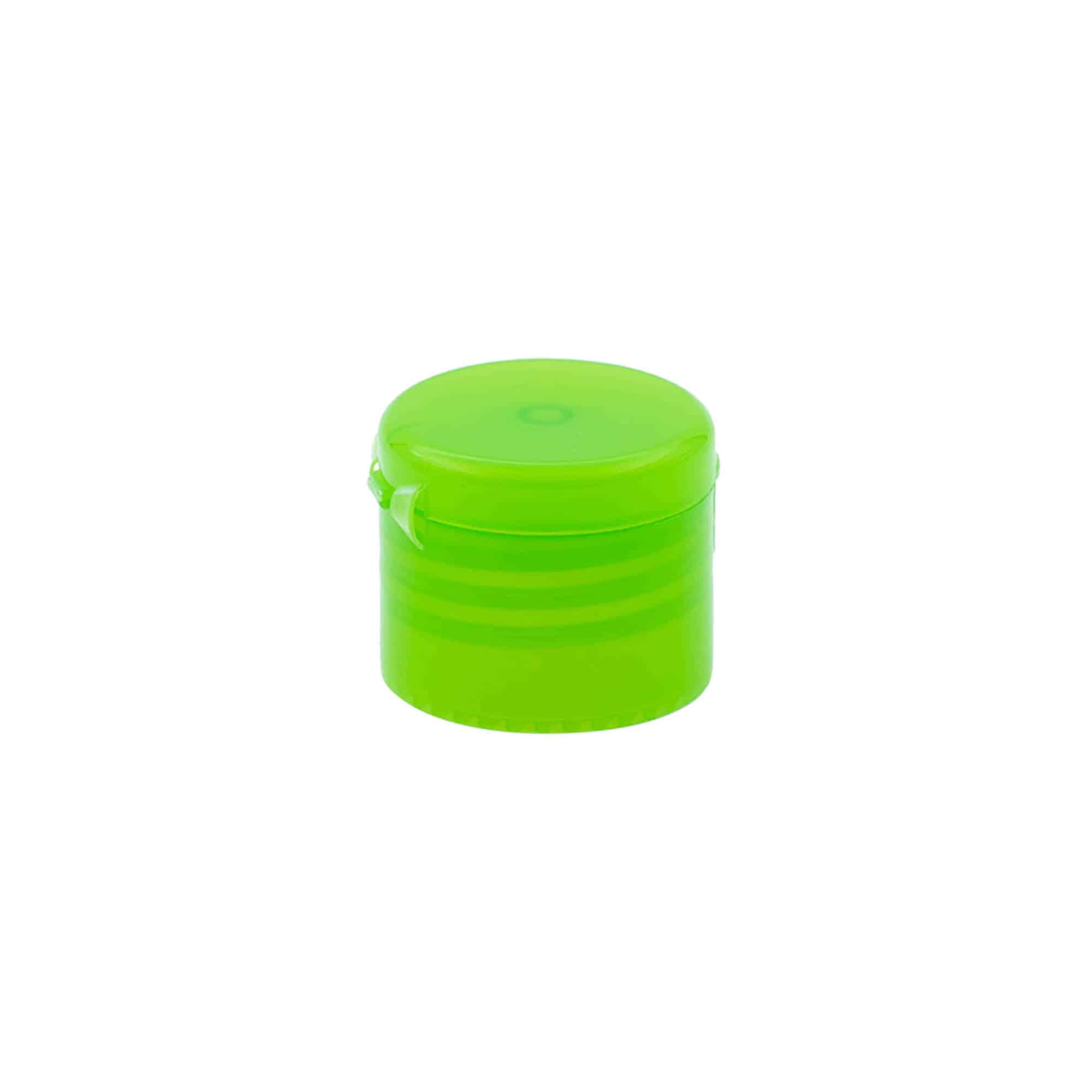 Tapón de rosca con bisagra, plástico de PP, verde, para boca: 24/410 Tapón de rosca con bisagra, plástico de PP, verde, para boca: 24/410