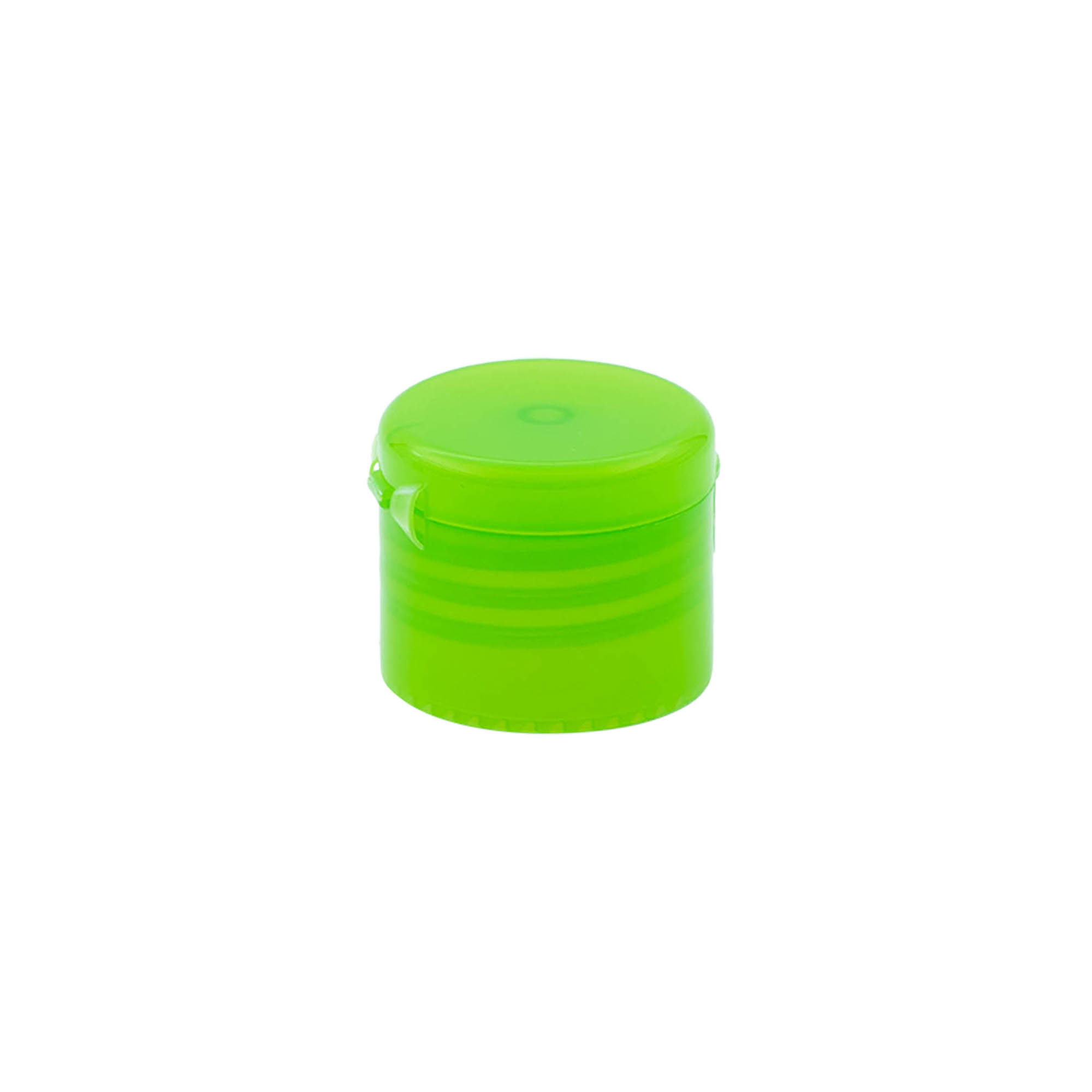Tapa de rosca con bisagra abatible, plástico PP, verde, para boca: 24/410 Tapa de rosca con bisagra abatible, plástico PP, verde, para boca: 24/410
