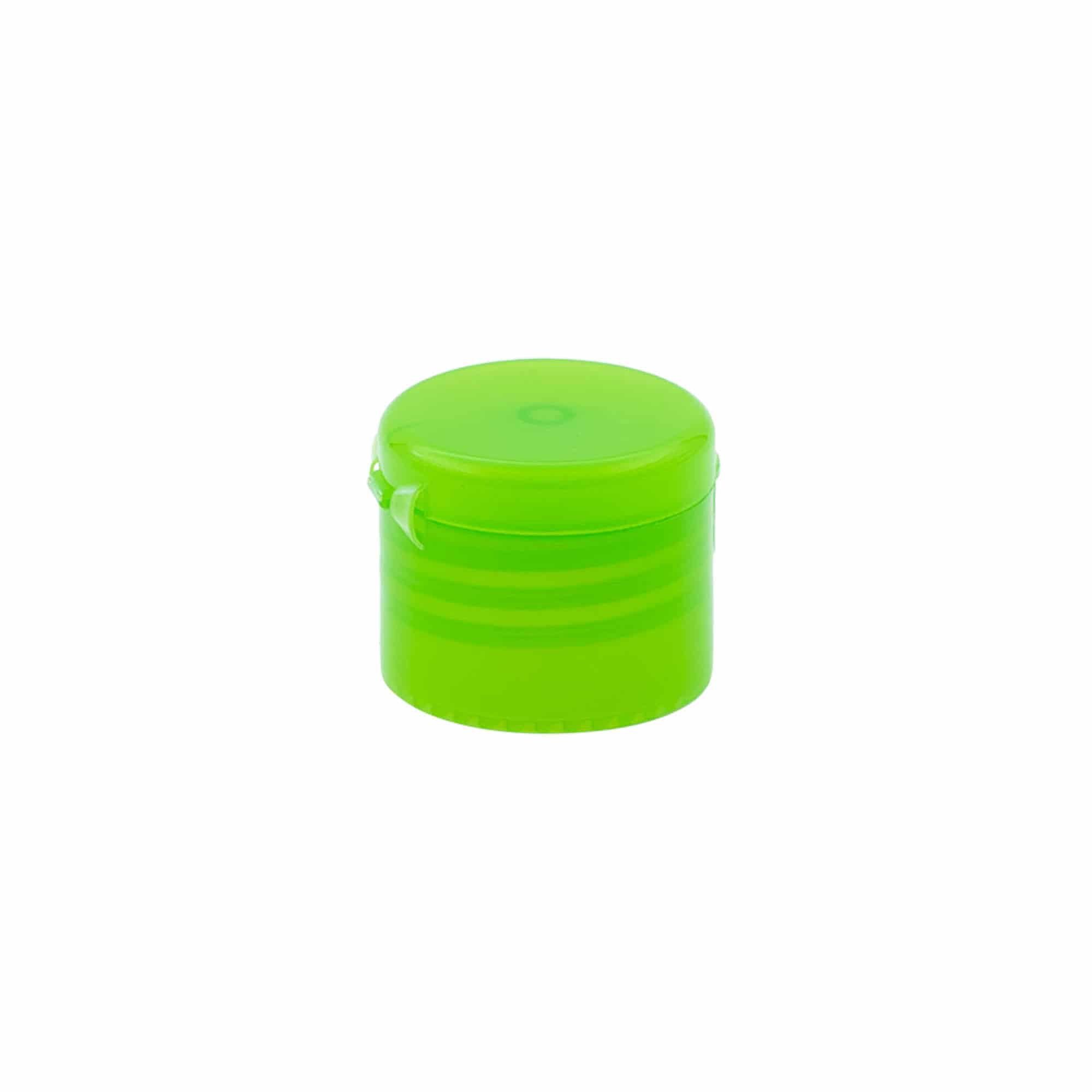 Tapa de rosca con bisagra abatible, plástico PP, verde, para boca: 24/410