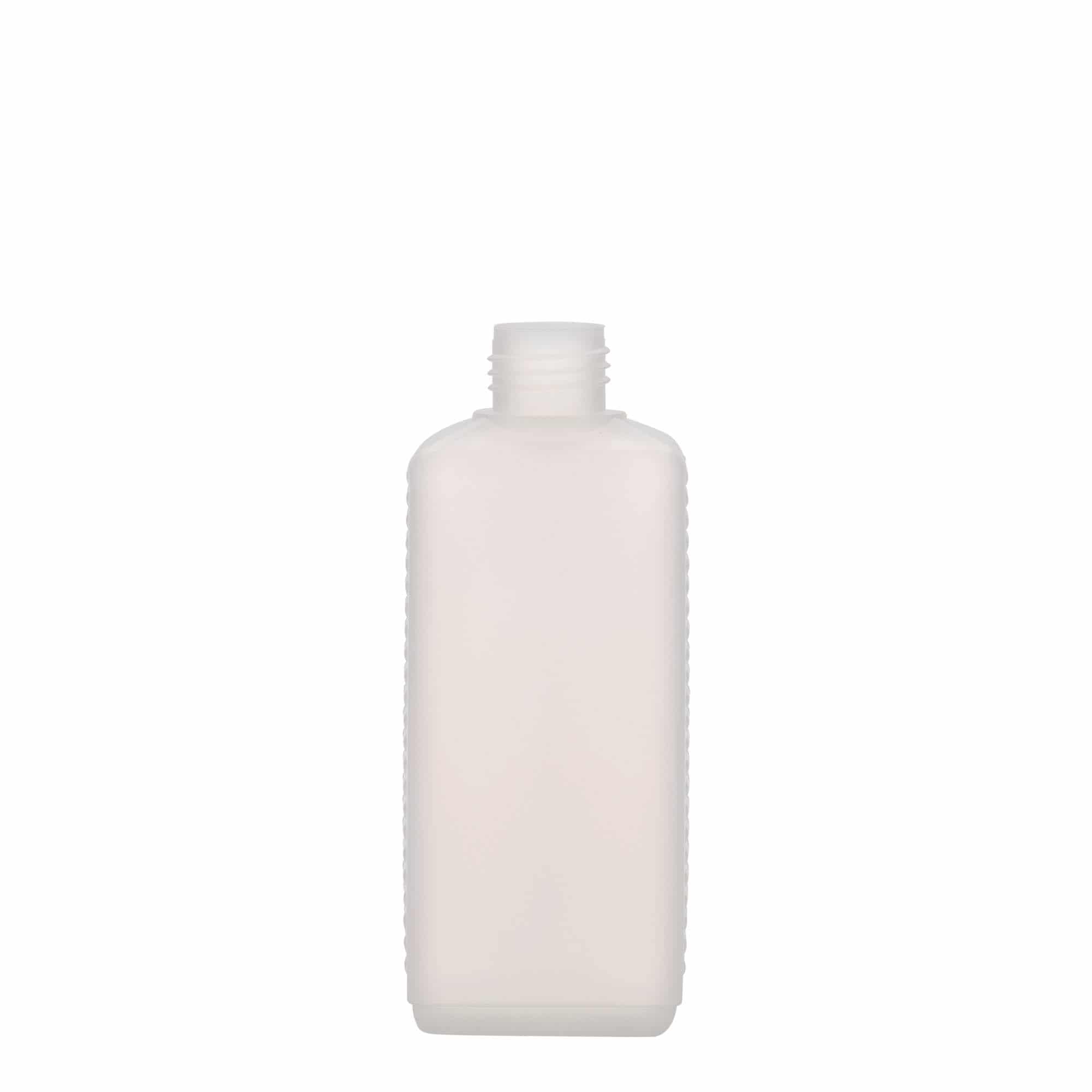Botella bidón de 250 ml, rectangular, plástico de HDPE, natural, boca: DIN 25 EPE Botella bidón de 250 ml, rectangular, plástico de HDPE, natural, boca: DIN 25 EPE