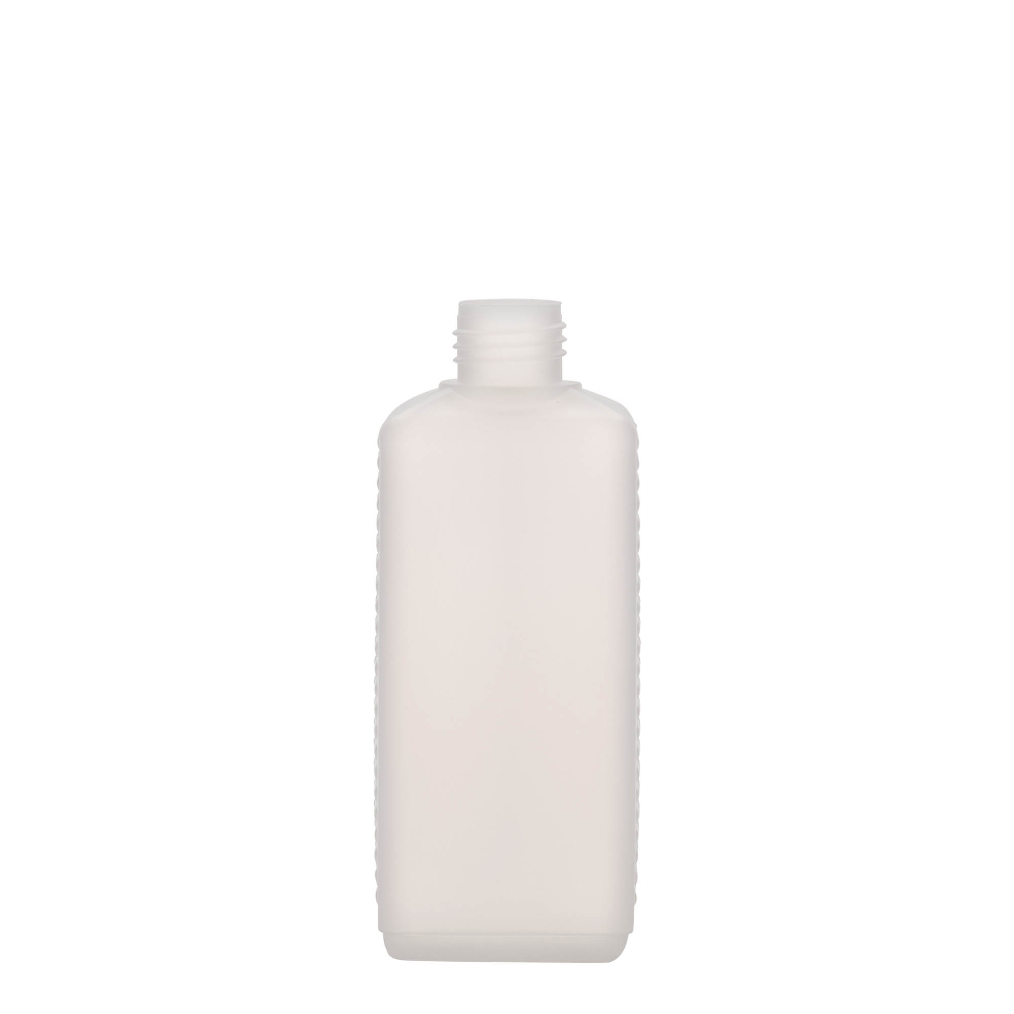 Botella de bidón de 250 ml, rectangular, plástico HDPE, natural, boca: DIN 25 EPE