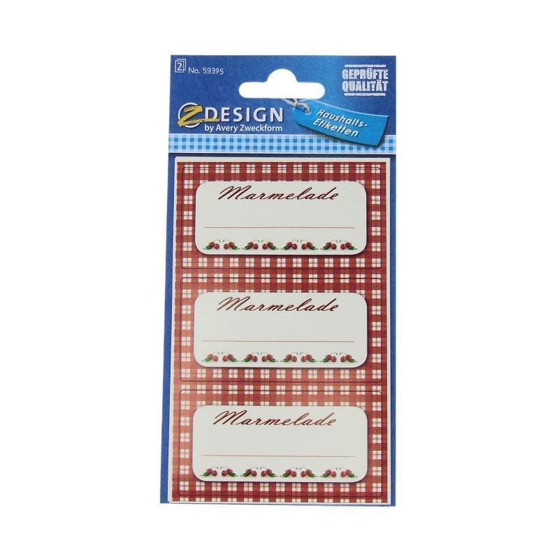 Zweckform Etiquetas «Mermelada a cuadros», rectangulares, papel, rojo