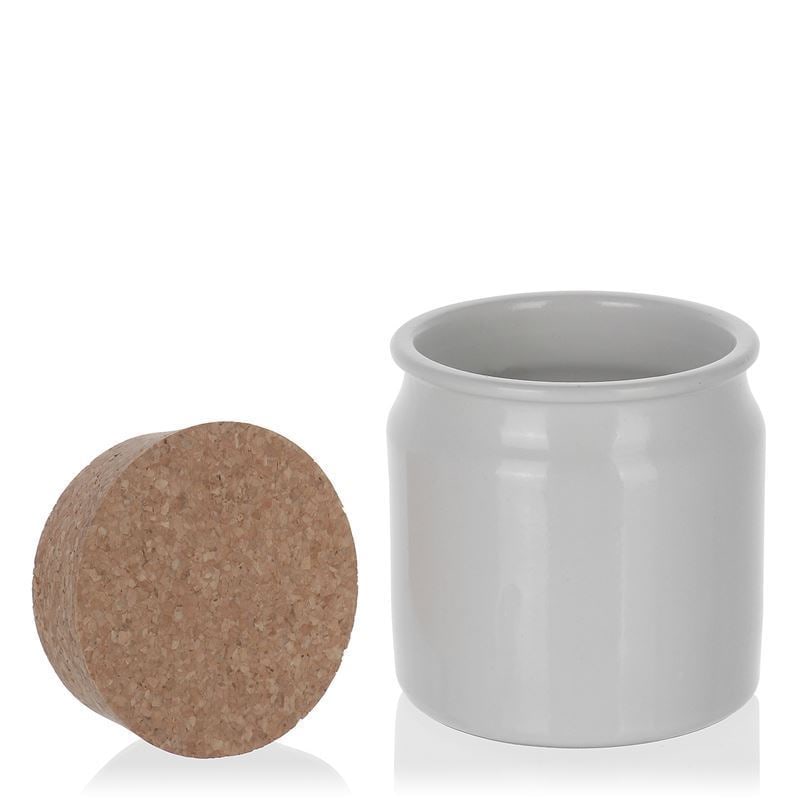 Olla de gres de 160 ml, cerámica, blanco, boca: corcho