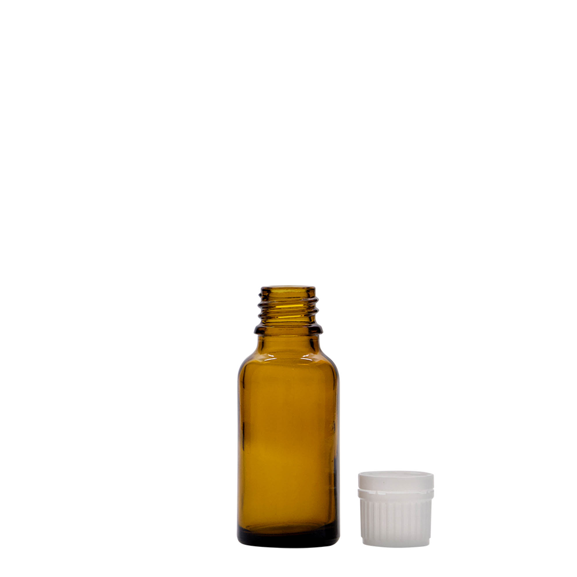 Frasco medicinal de vidrio marrón de 20 ml, boca: DIN 18