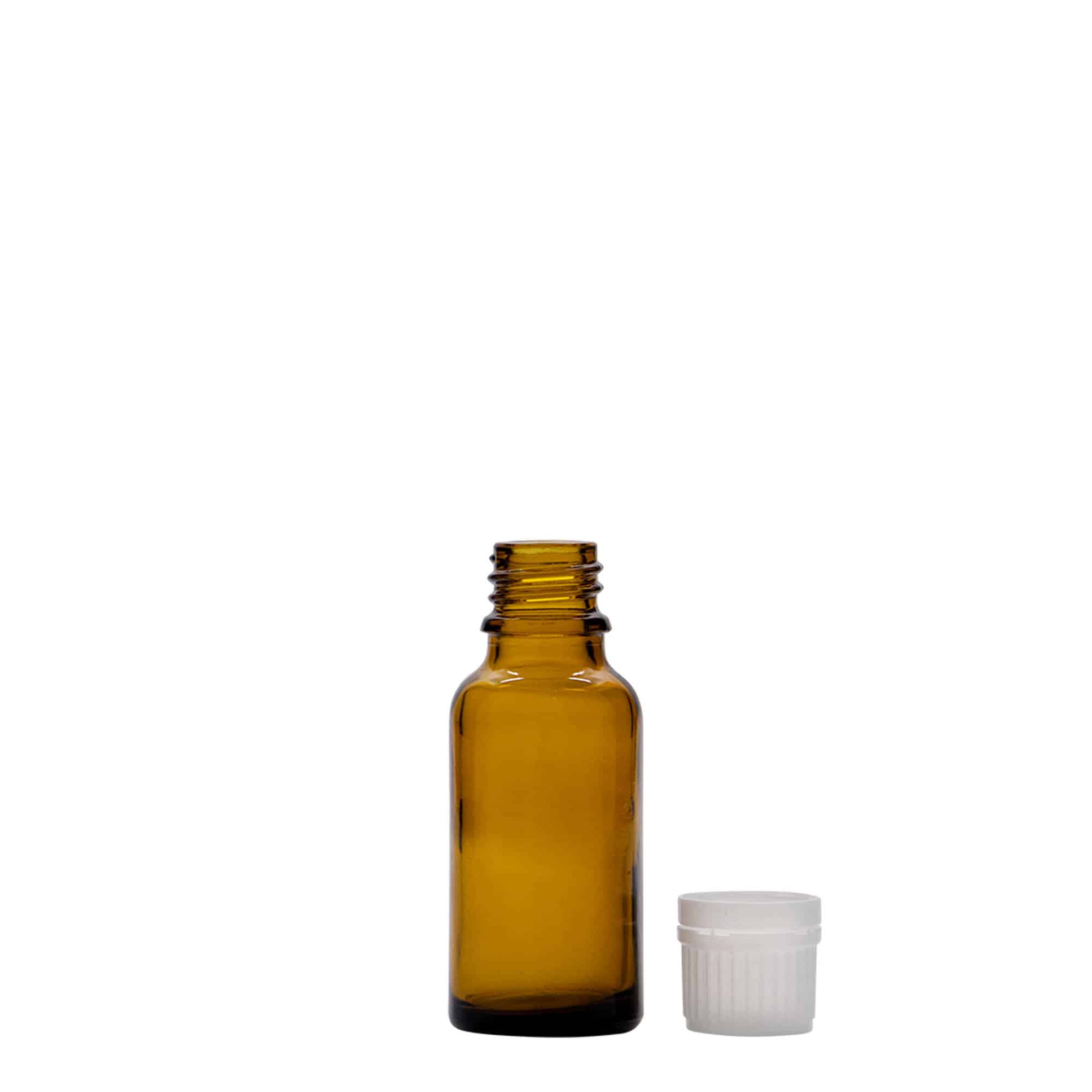Frasco medicinal de vidrio marrón de 20 ml, boca: DIN 18